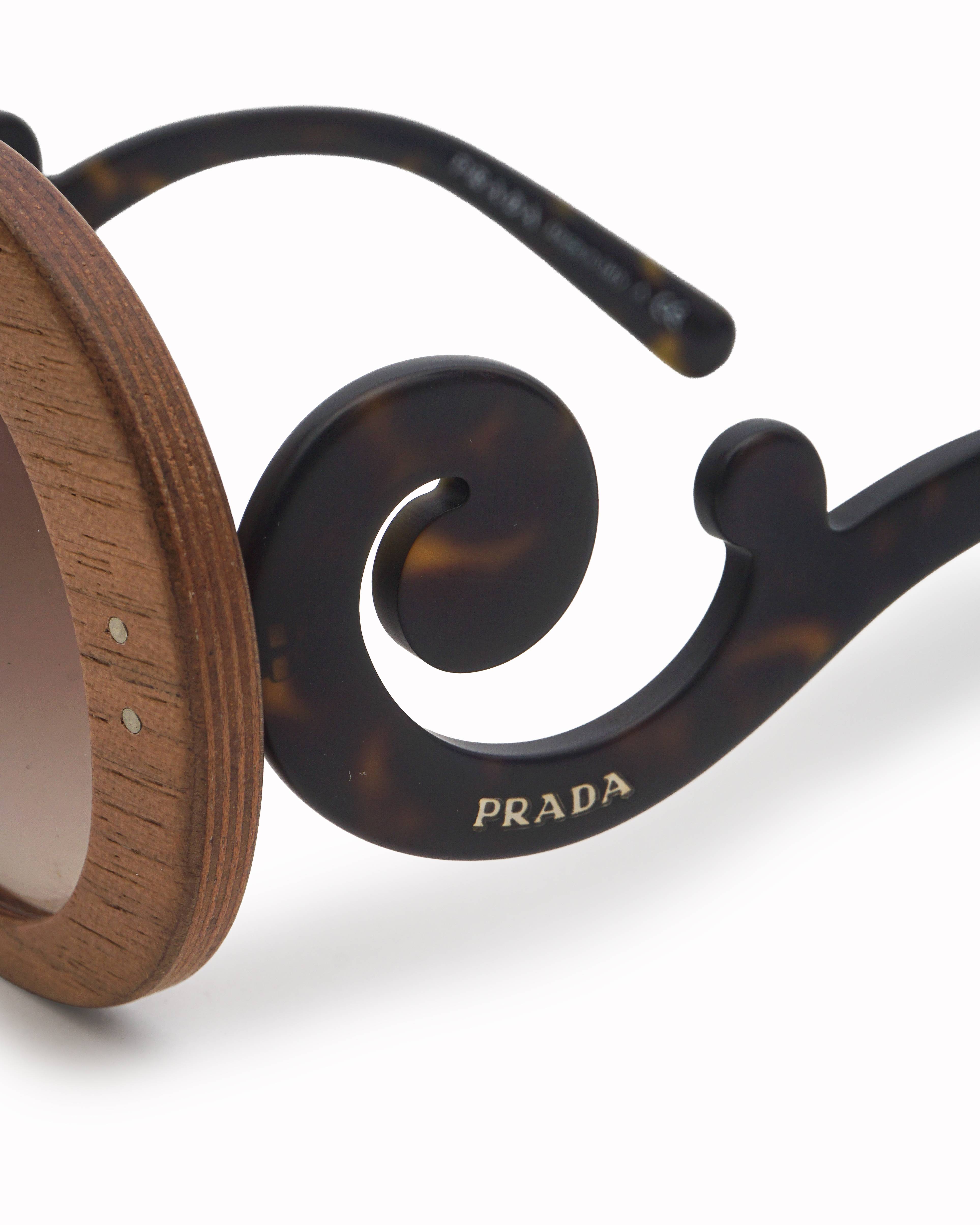 Prada Wood-Effect Acetate Minimal Baroque Oversized Sunglasses