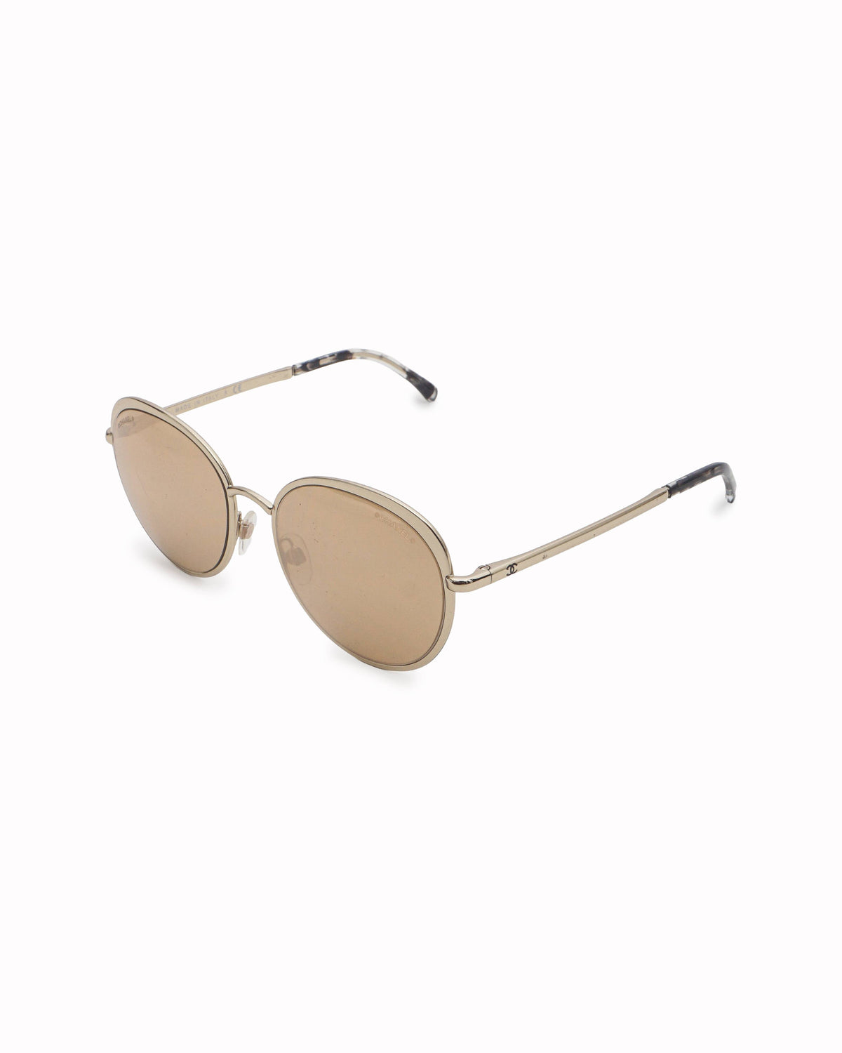 Chanel Gold-Tone Metal Round Sunglasses with Mirrored Lenses