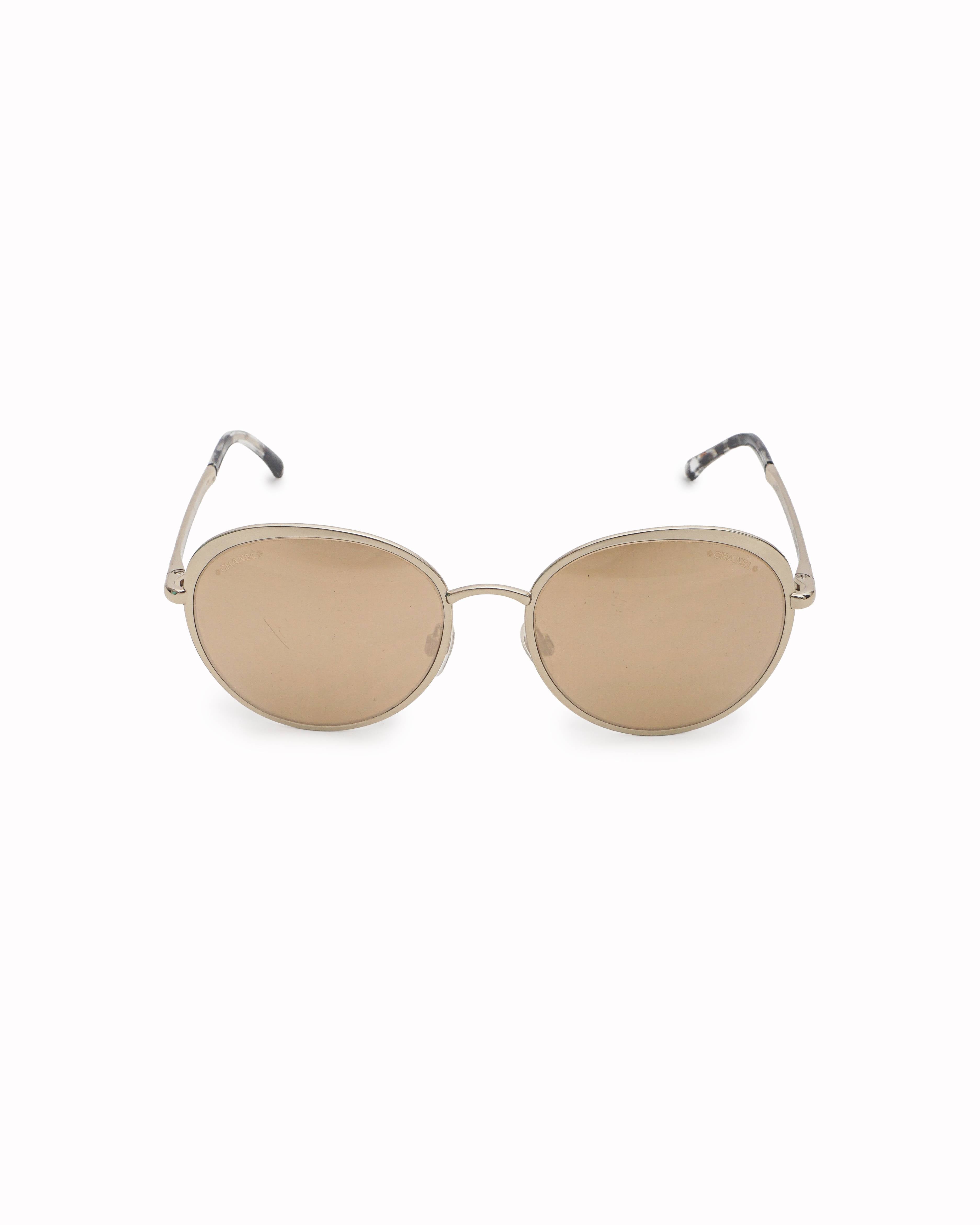 Chanel Gold-Tone Metal Round Sunglasses with Mirrored Lenses