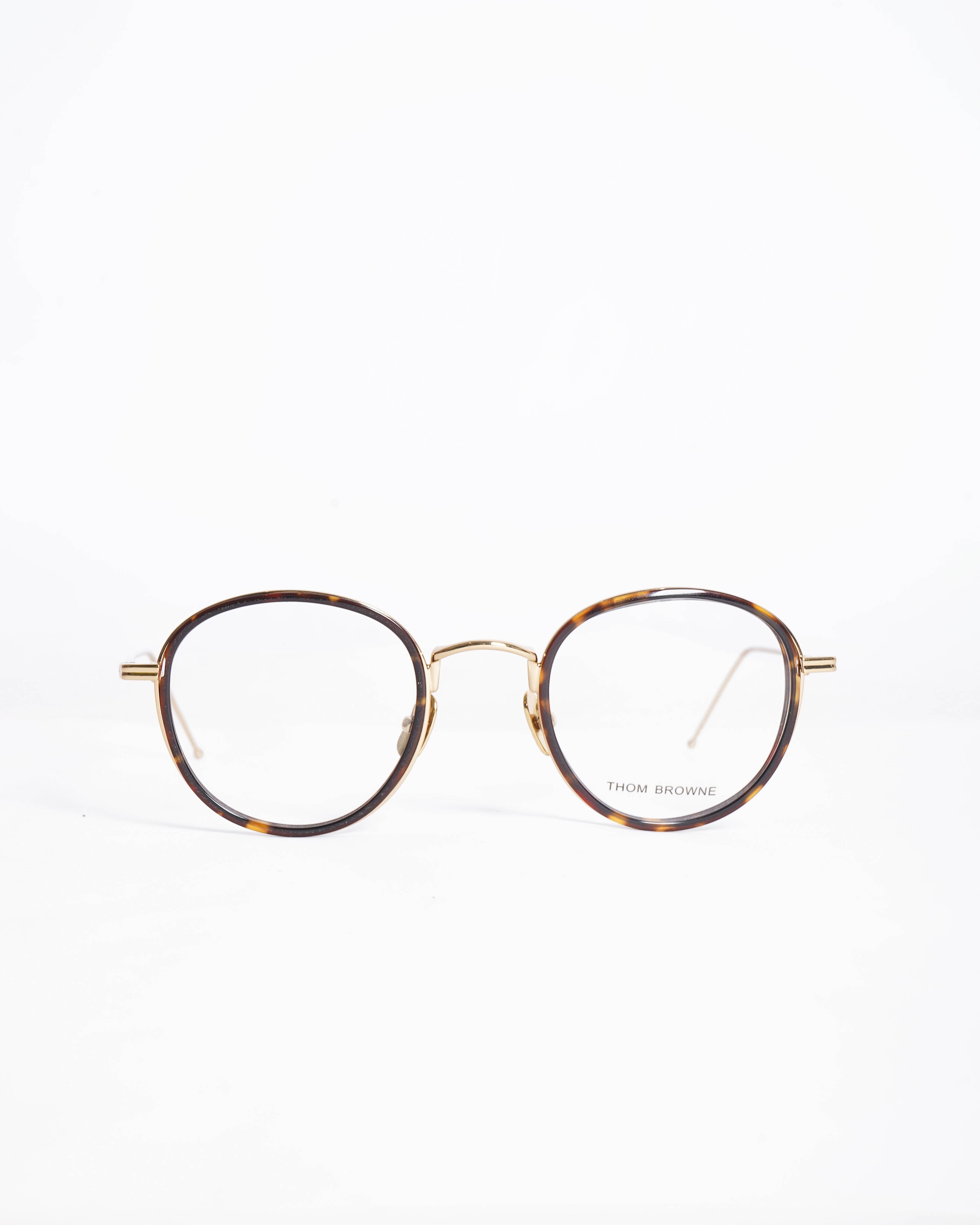 New Thom Browne Tortoiseshell & Gold Round Optical Glasses