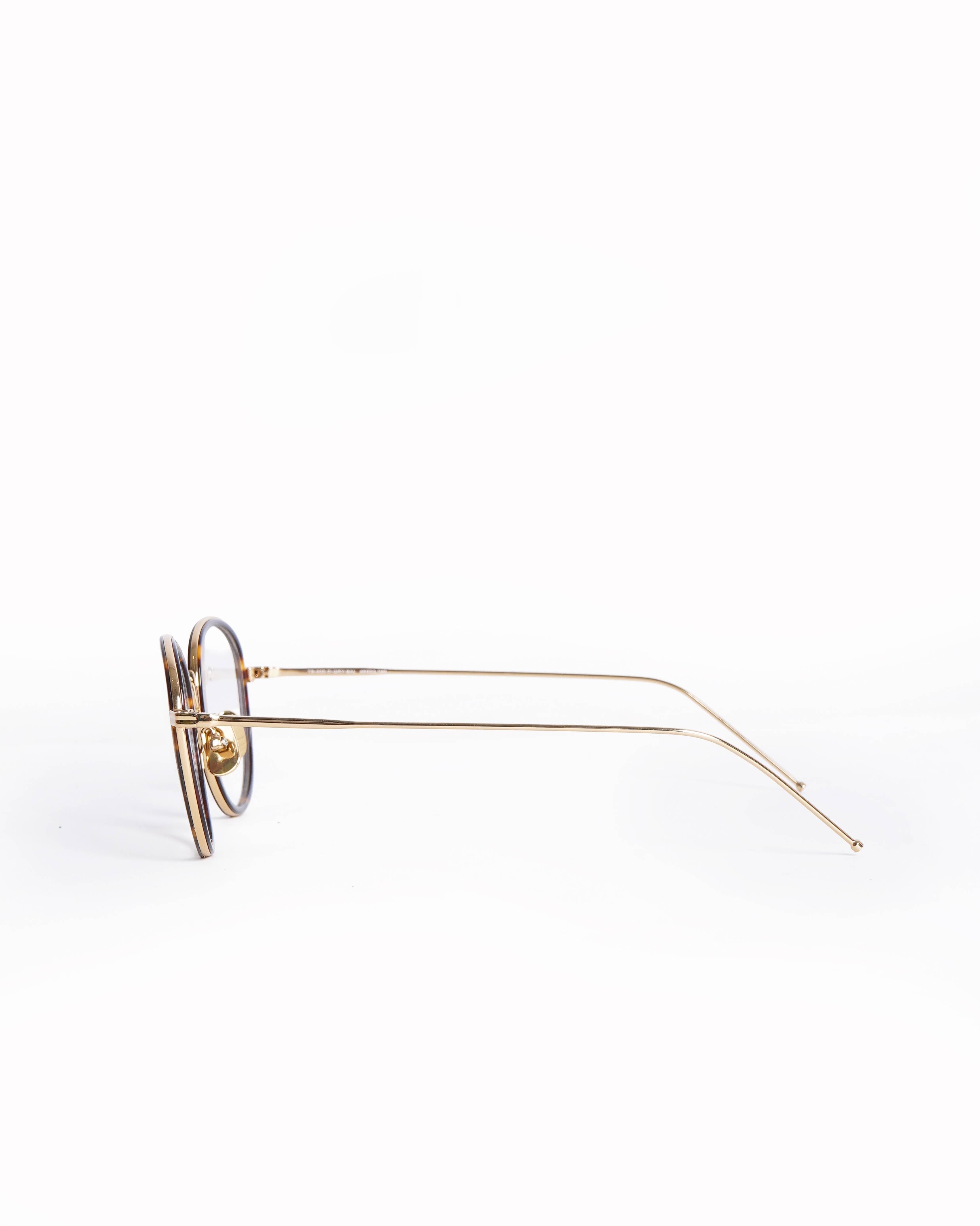 New Thom Browne Tortoiseshell & Gold Round Optical Glasses