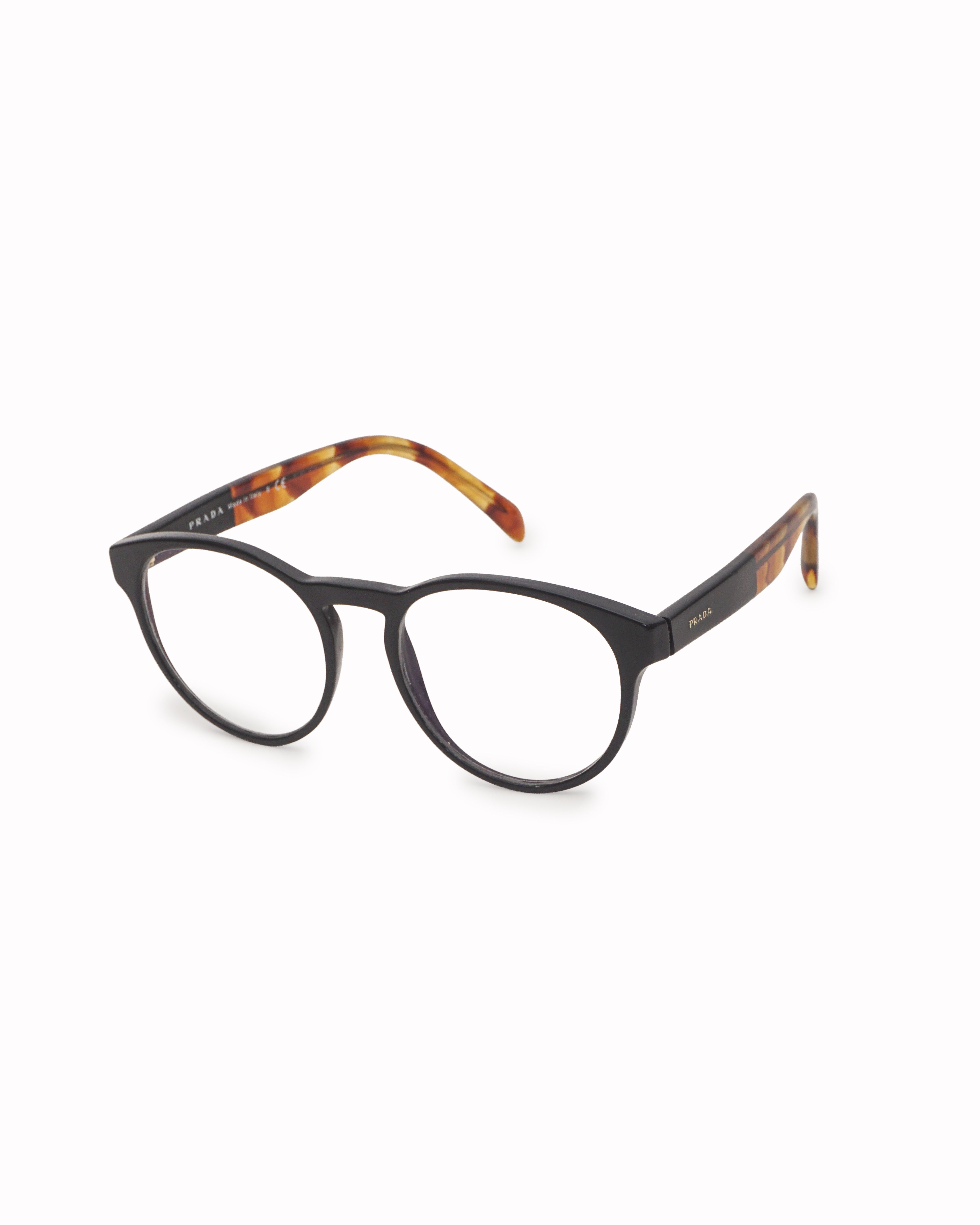 Prada Black & Tortoiseshell Round Eyeglasses