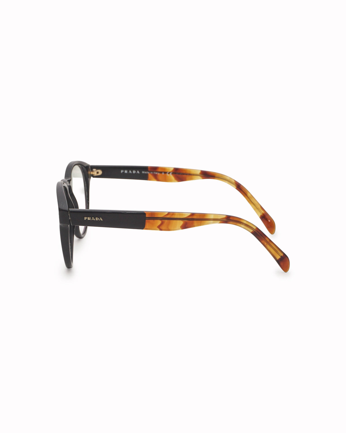Prada Black & Tortoiseshell Round Eyeglasses