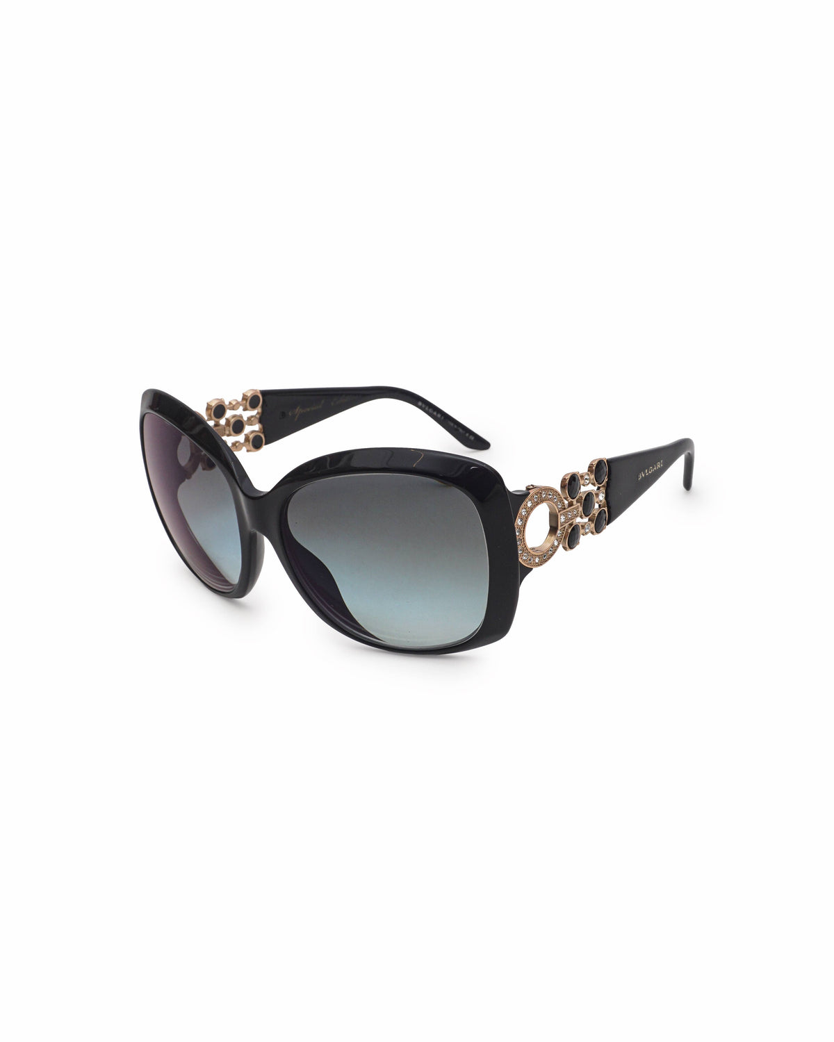 Bvlgari Black Acetate Oversized Crystal Enamel Sunglasses