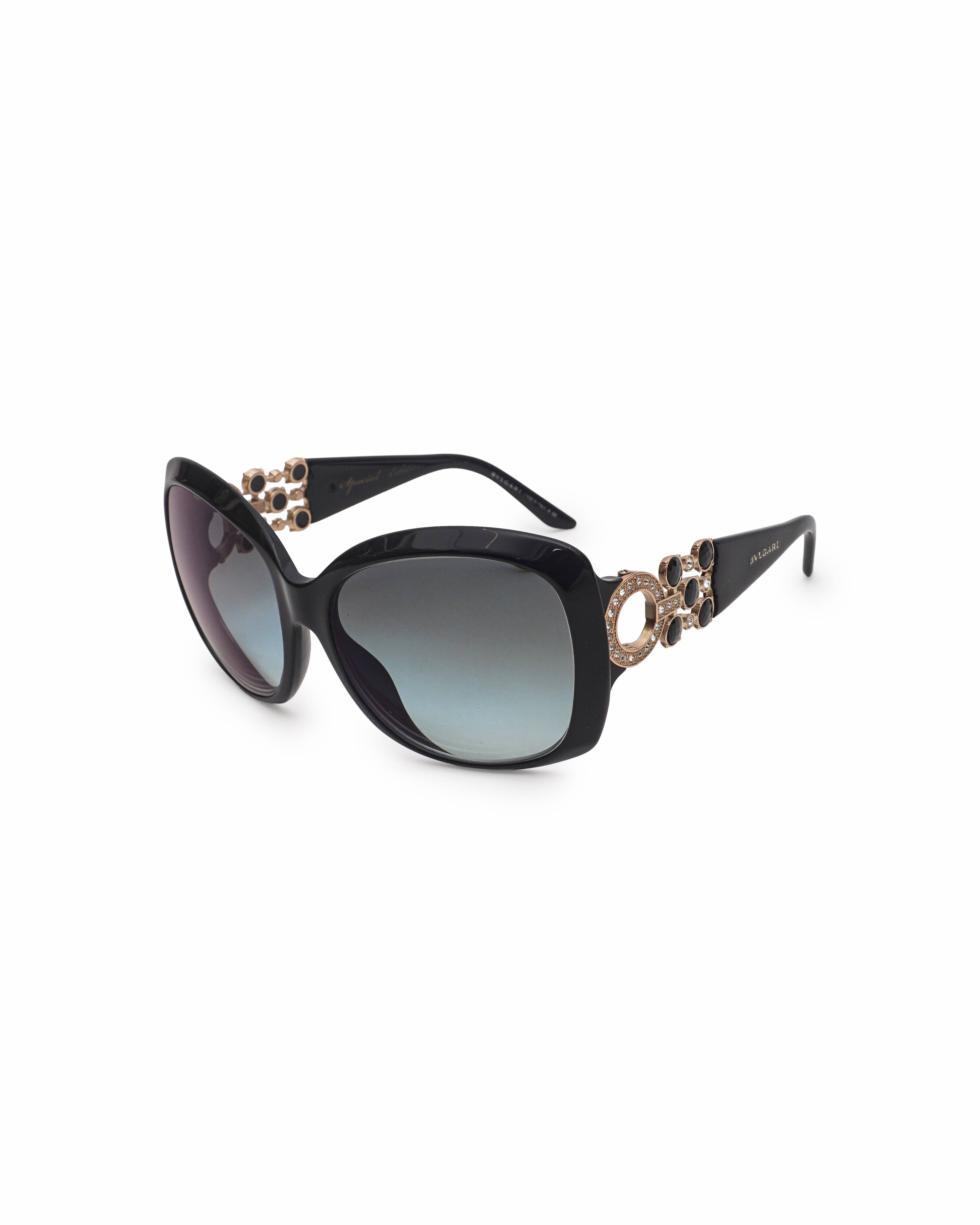 Bvlgari Black Acetate Oversized Crystal Enamel Sunglasses