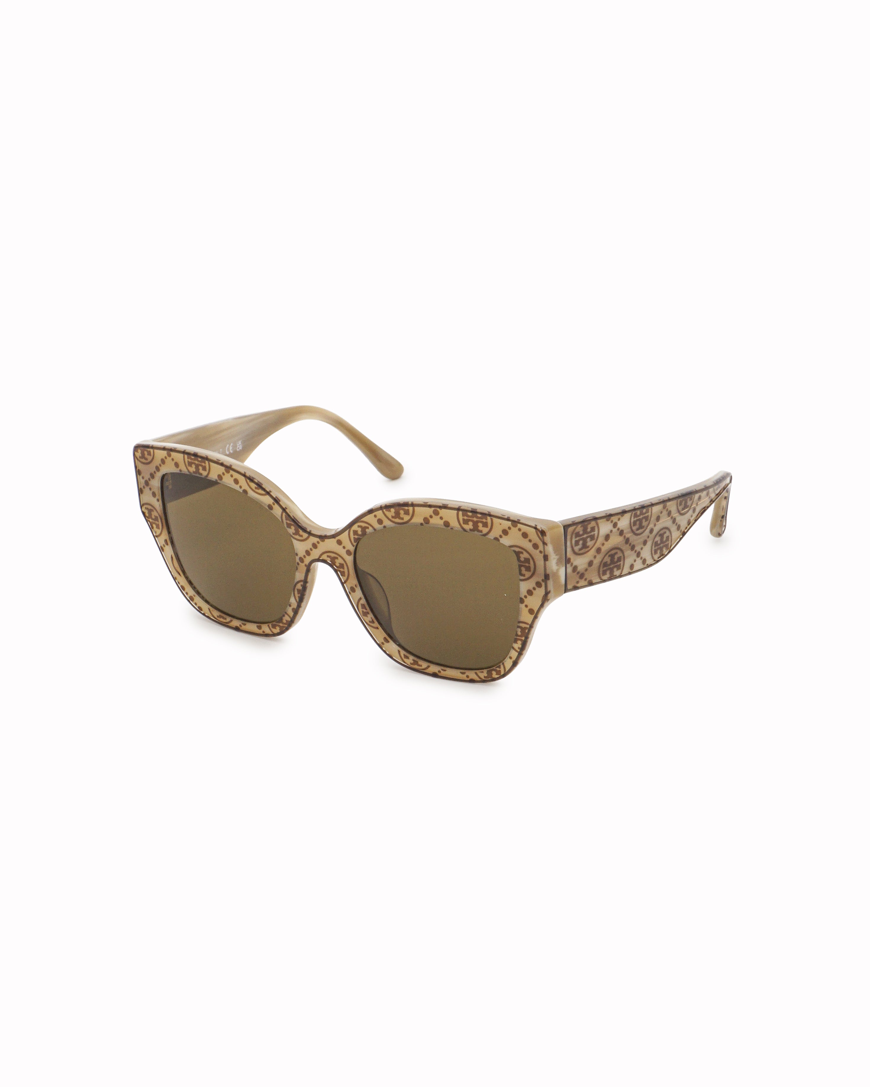 Tory Burch Beige Monogram Print Cat-Eye Sunglasses