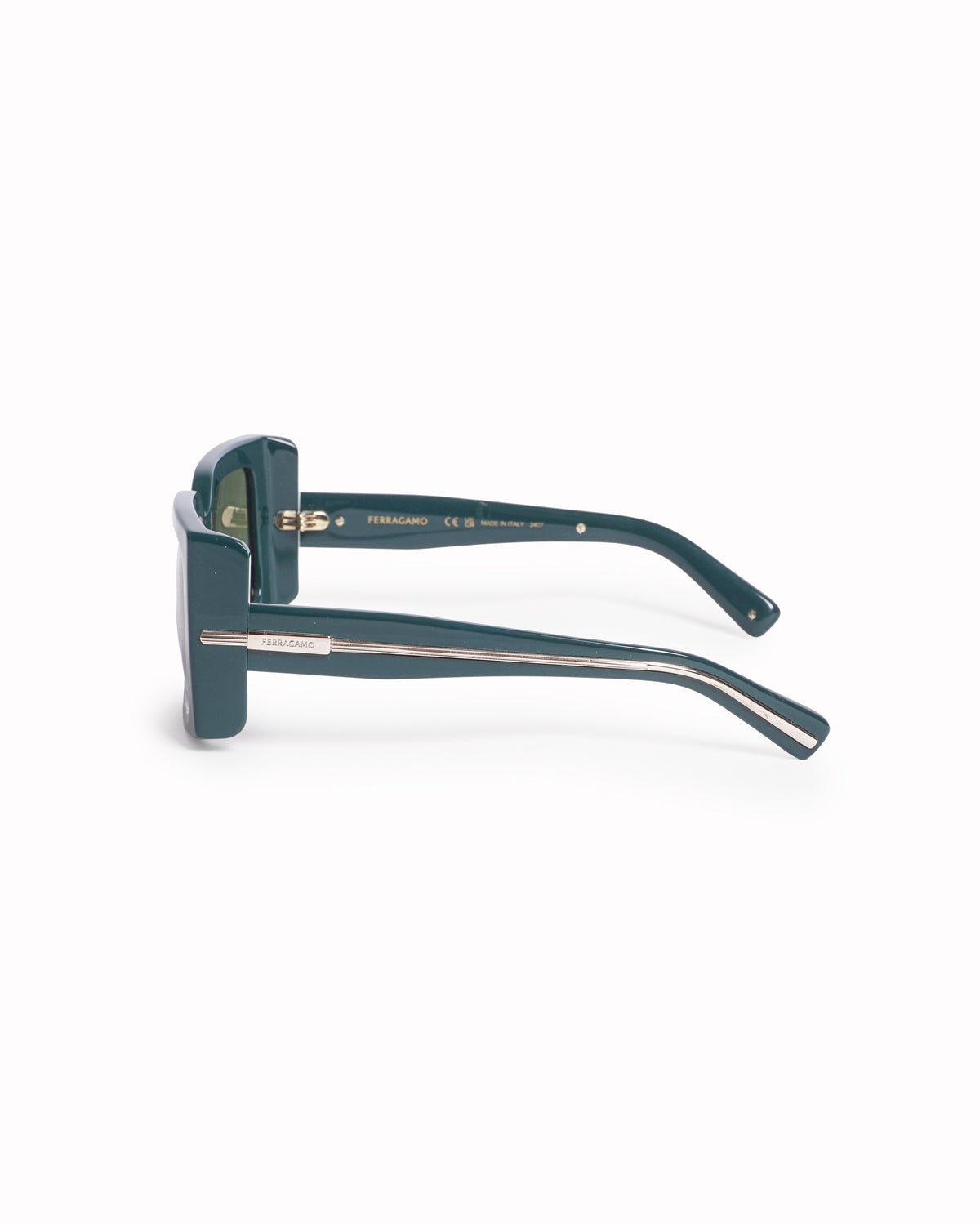 Ferragamo Dark Green Acetate Square Sunglasses