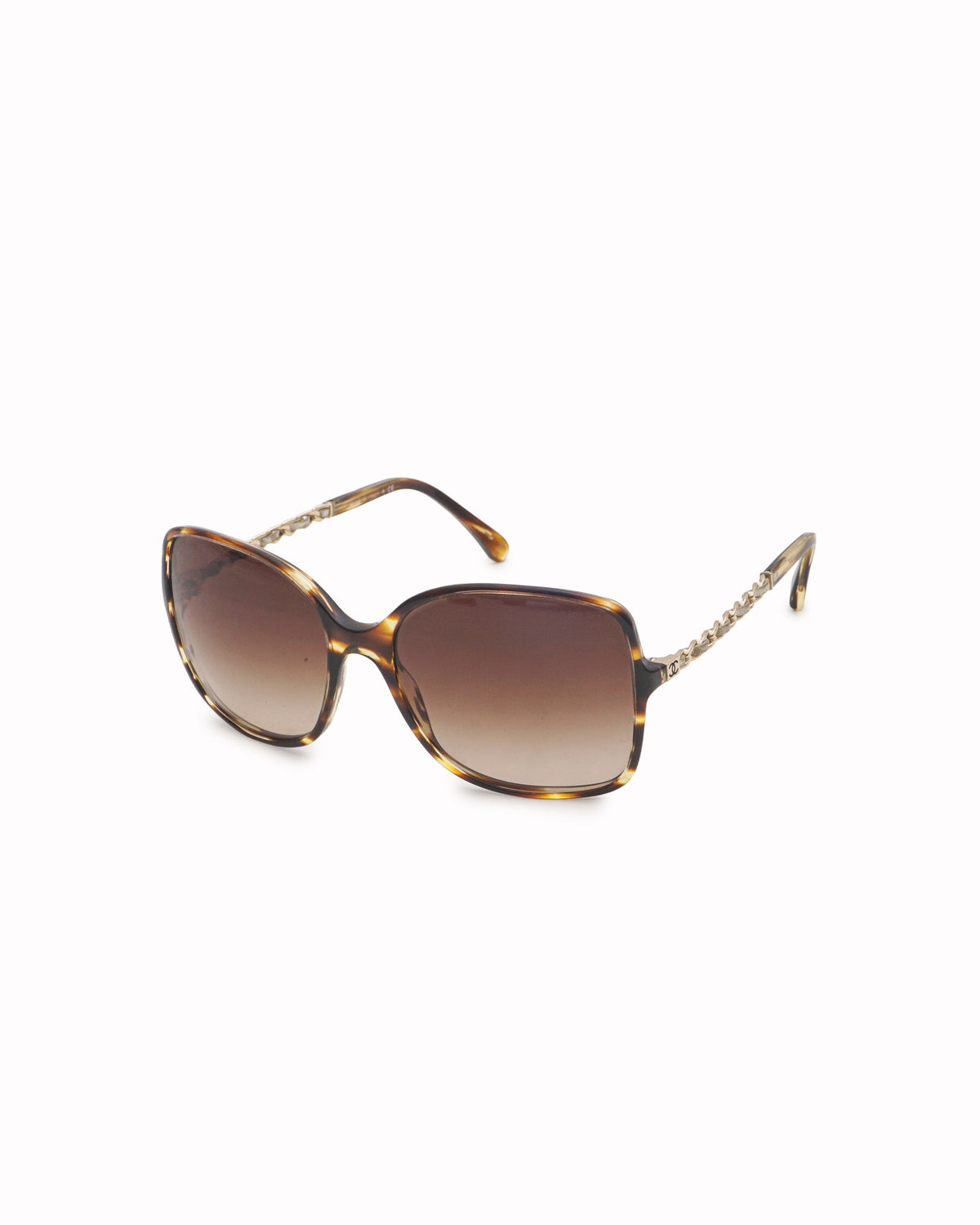 Chanel Tortoiseshell Leather Chain Temple Sunglasses