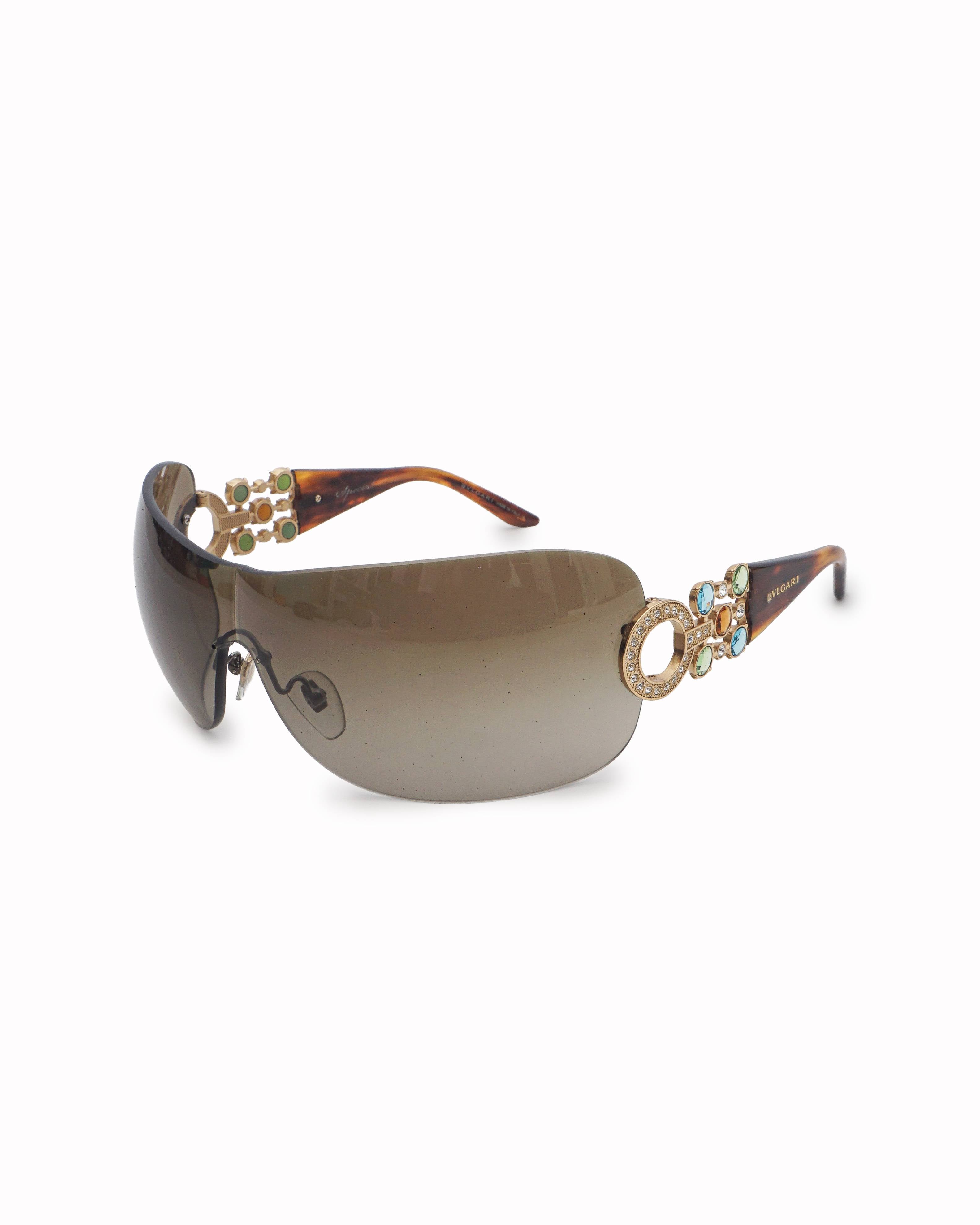 Bvlgari Crystal Gemstone Shield Wrap Sunglasses