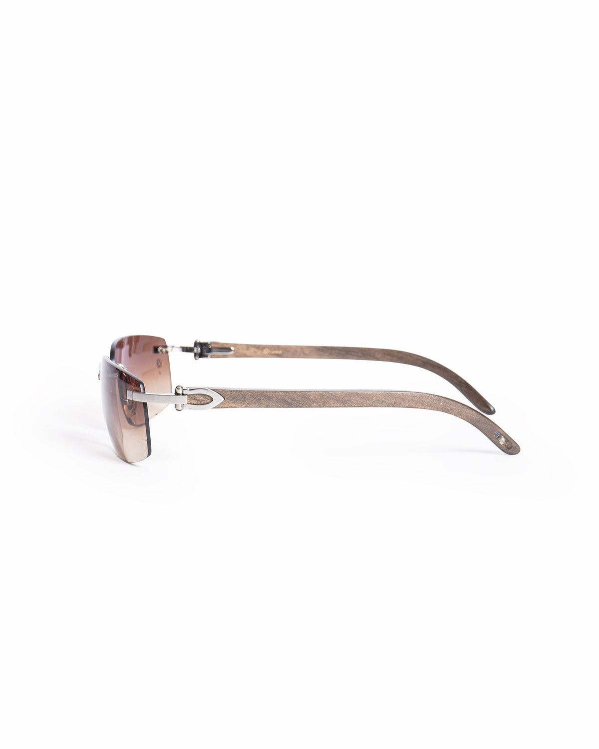 Cartier Black Brown Decor C Wood Rectangle Sunglasses