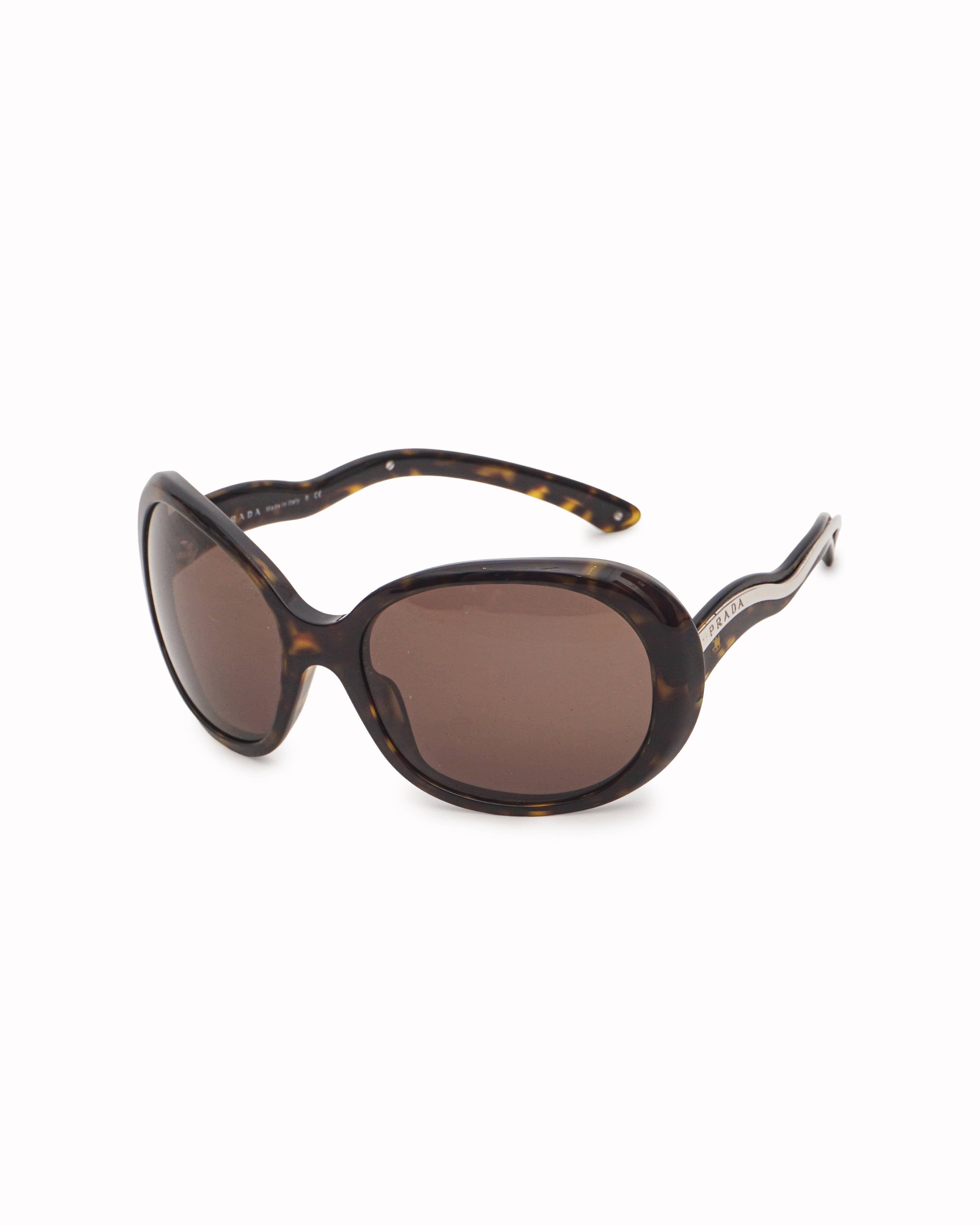 Prada Tortoiseshell Wavy-Arm Round Sunglasses