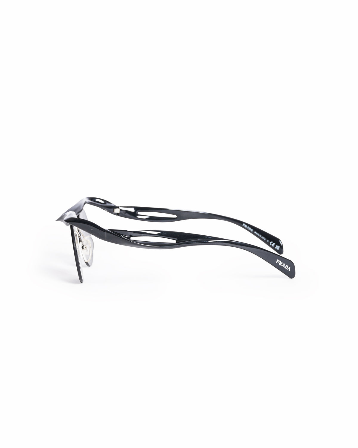 Prada Women's Black Round Rimless Cat-Eye Sunglasses