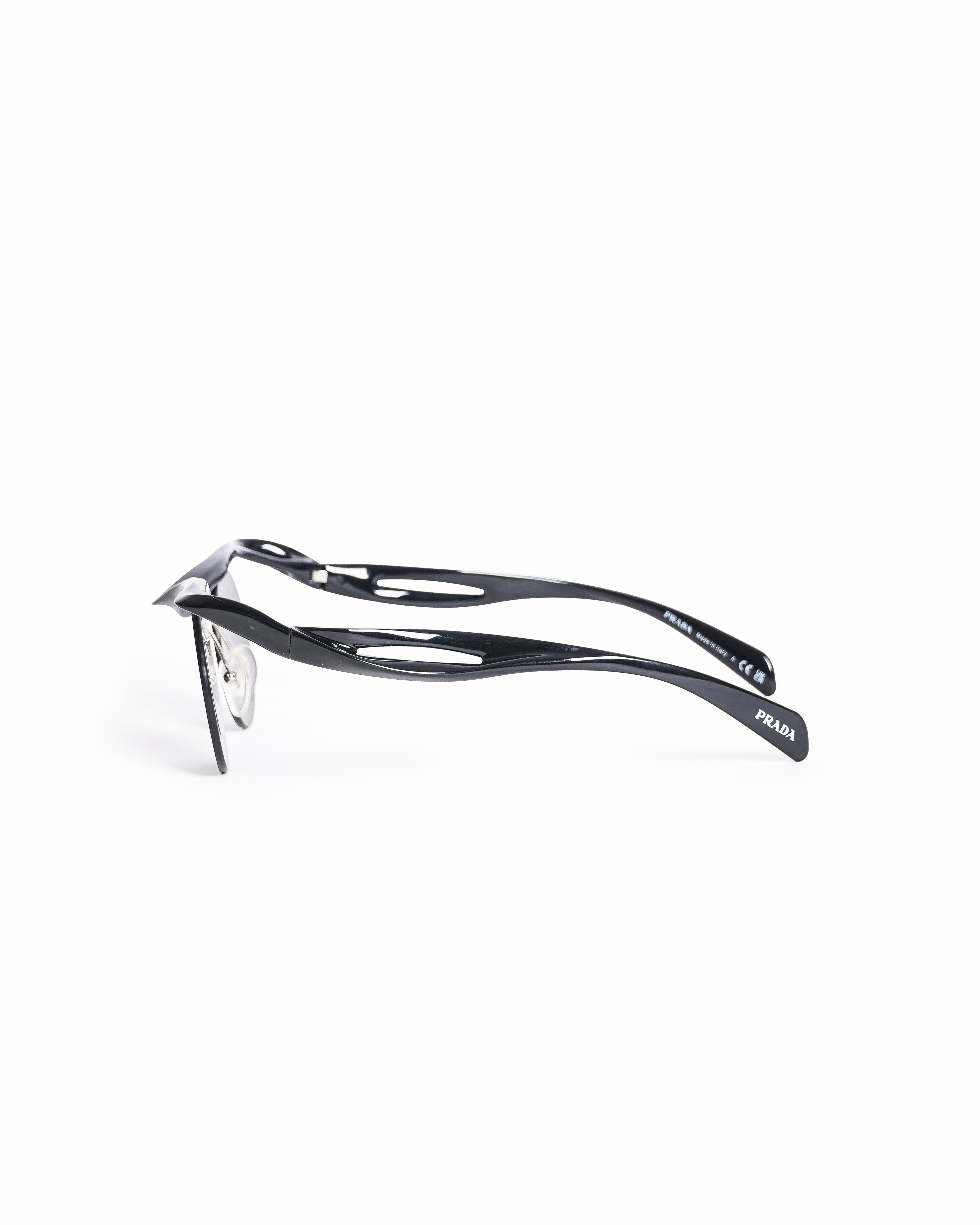 Prada Women's Black Round Rimless Cat-Eye Sunglasses