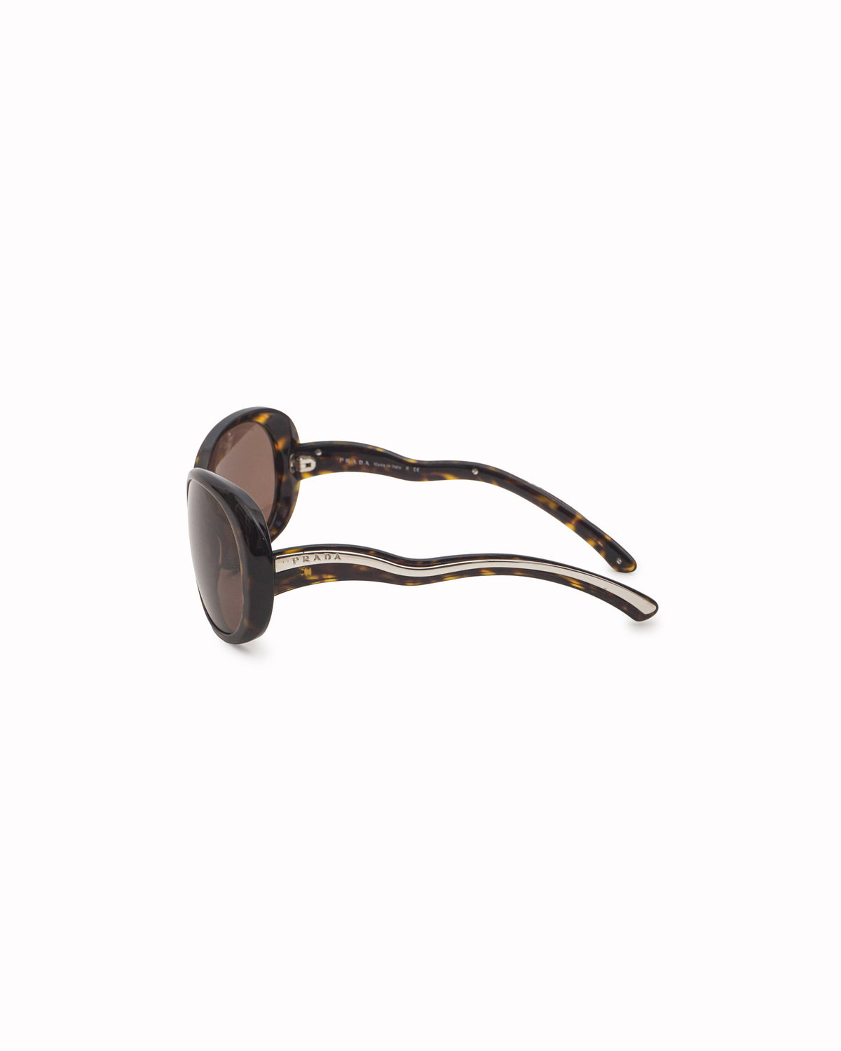 Prada Tortoiseshell Wavy-Arm Round Sunglasses
