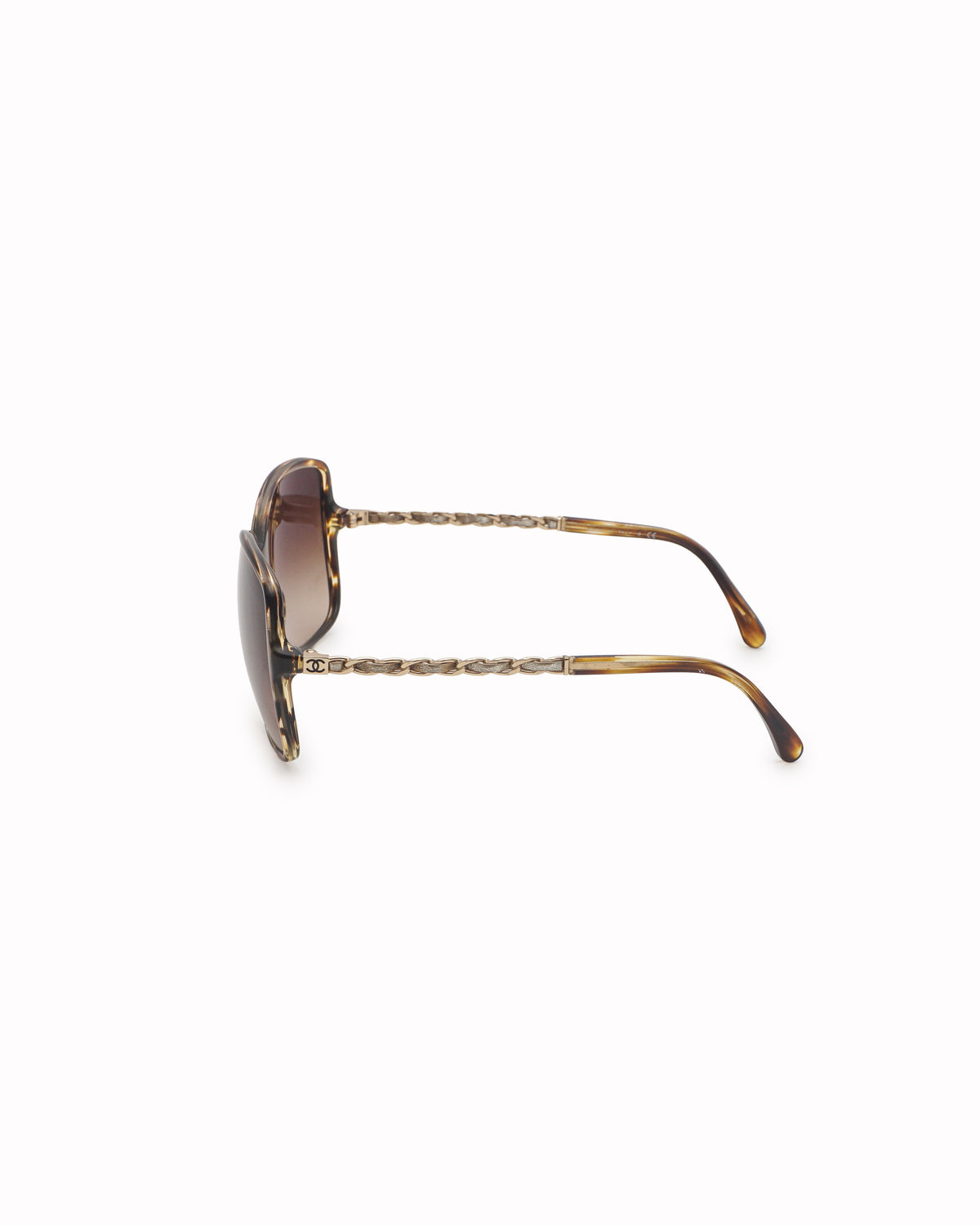 Chanel Tortoiseshell Leather Chain Temple Sunglasses