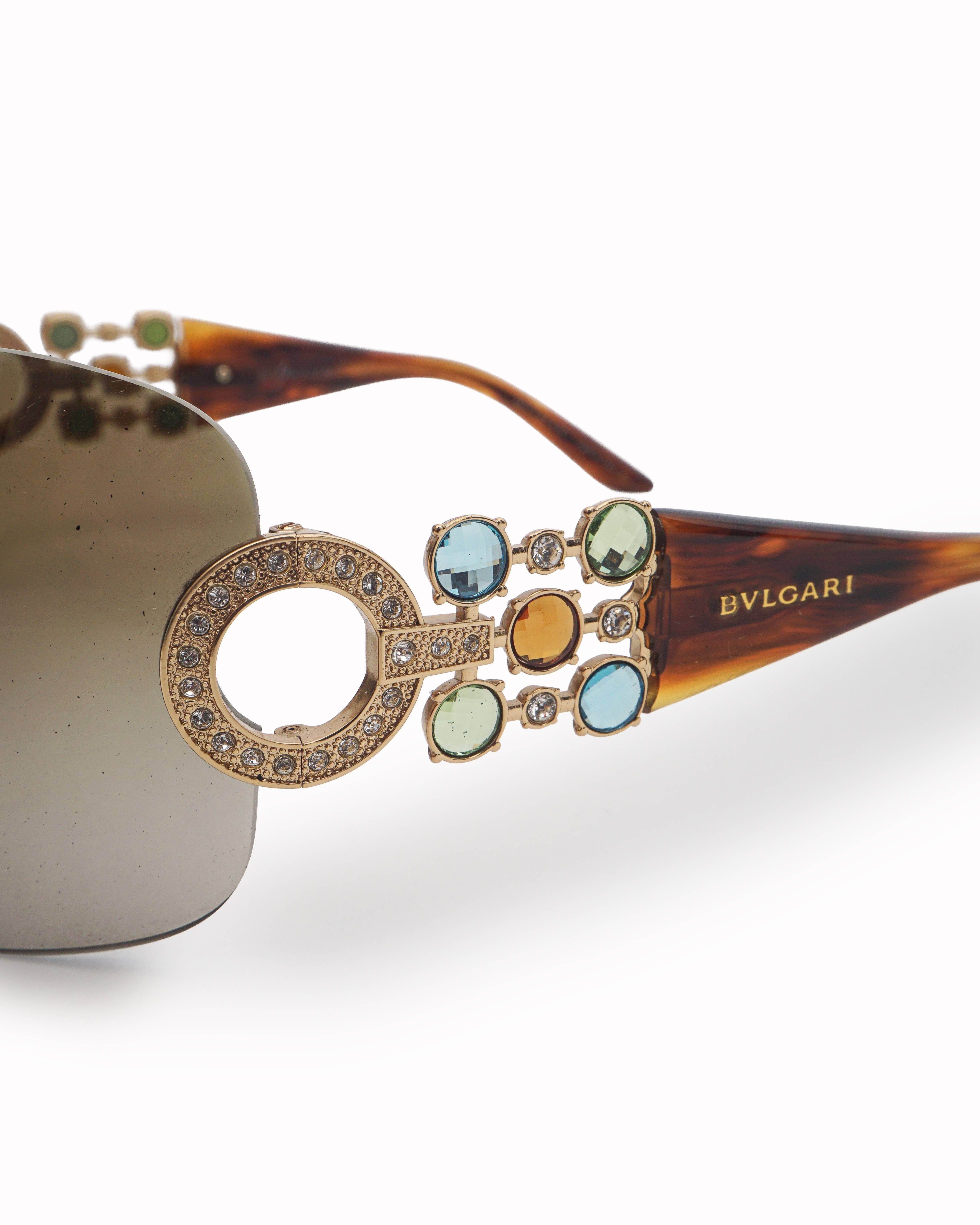 Bvlgari Crystal Gemstone Shield Wrap Sunglasses