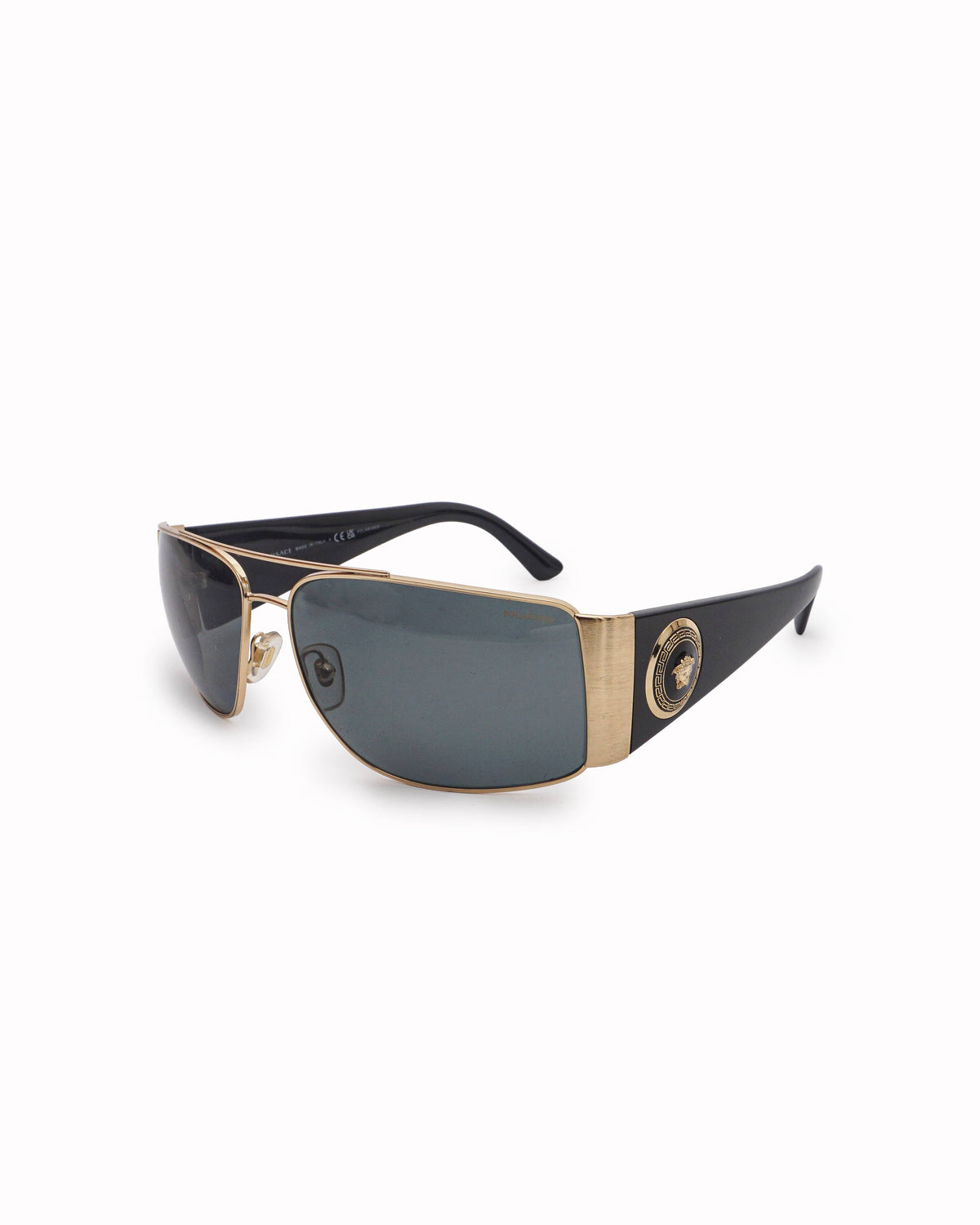Versace Black & Gold Medusa Polarized Shield Sunglasses