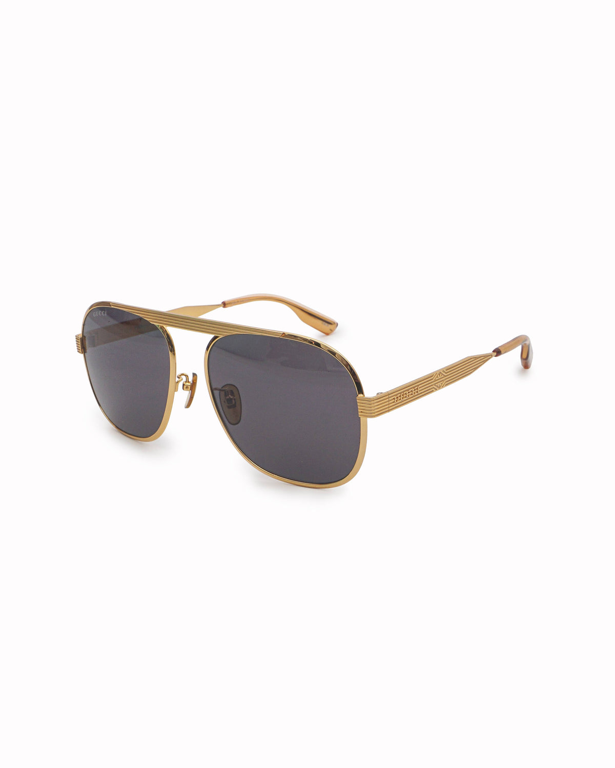 Gucci Gold-Tone Metal Grooved Navigator Aviator Sunglasses