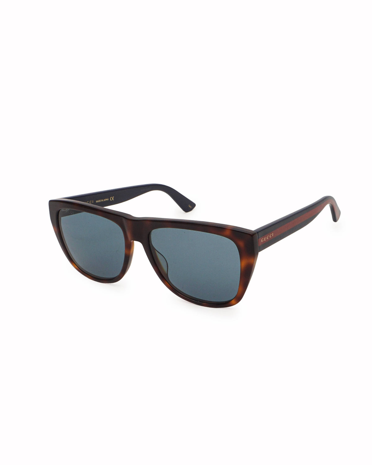 Gucci Men's Tortoiseshell Web Temple Rectangle Sunglasses