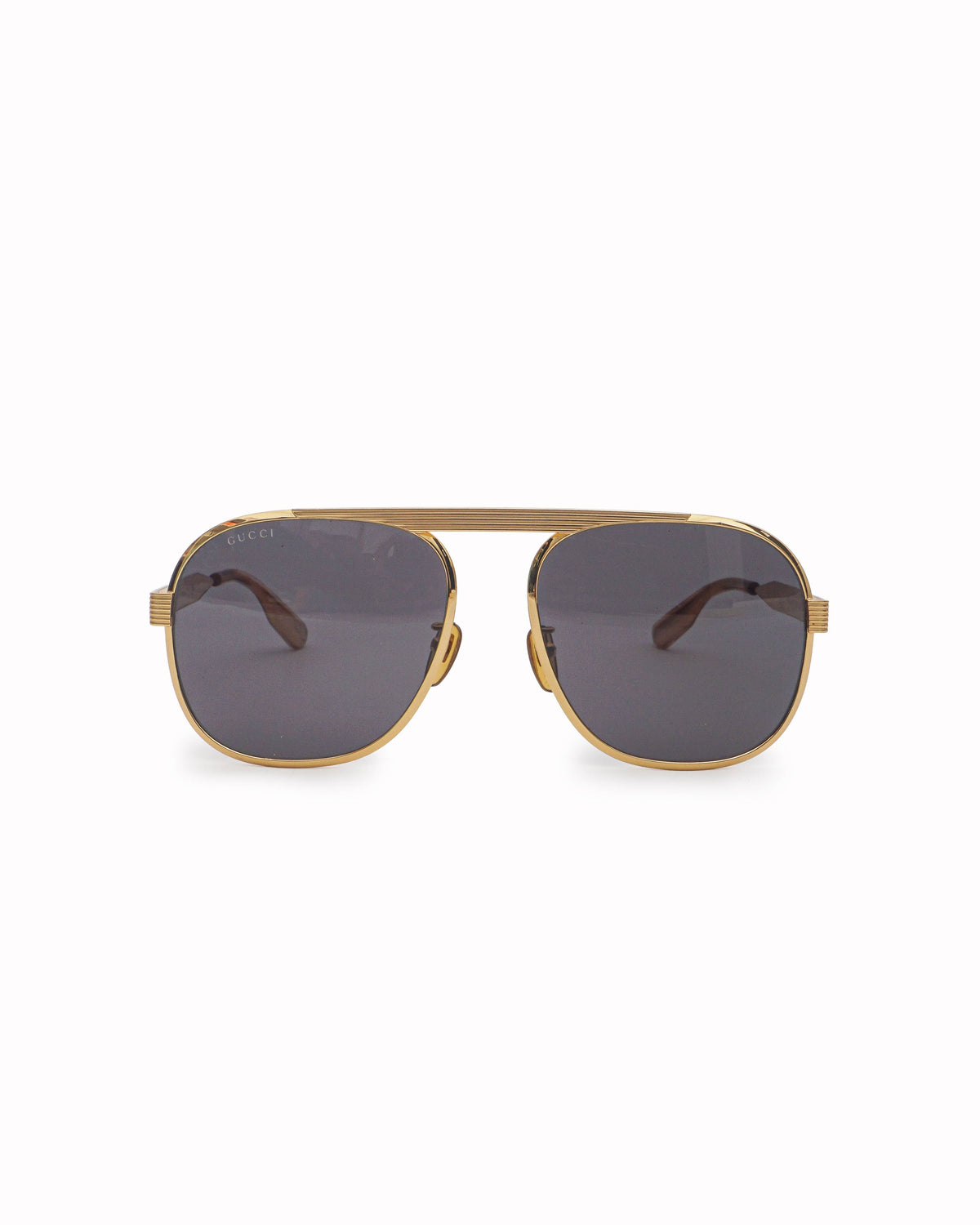 Gucci Gold-Tone Metal Grooved Navigator Aviator Sunglasses