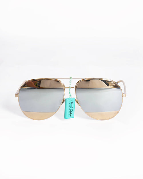 New Christian Dior Gold-Tone Aviator Sunglasses with Black Lenses