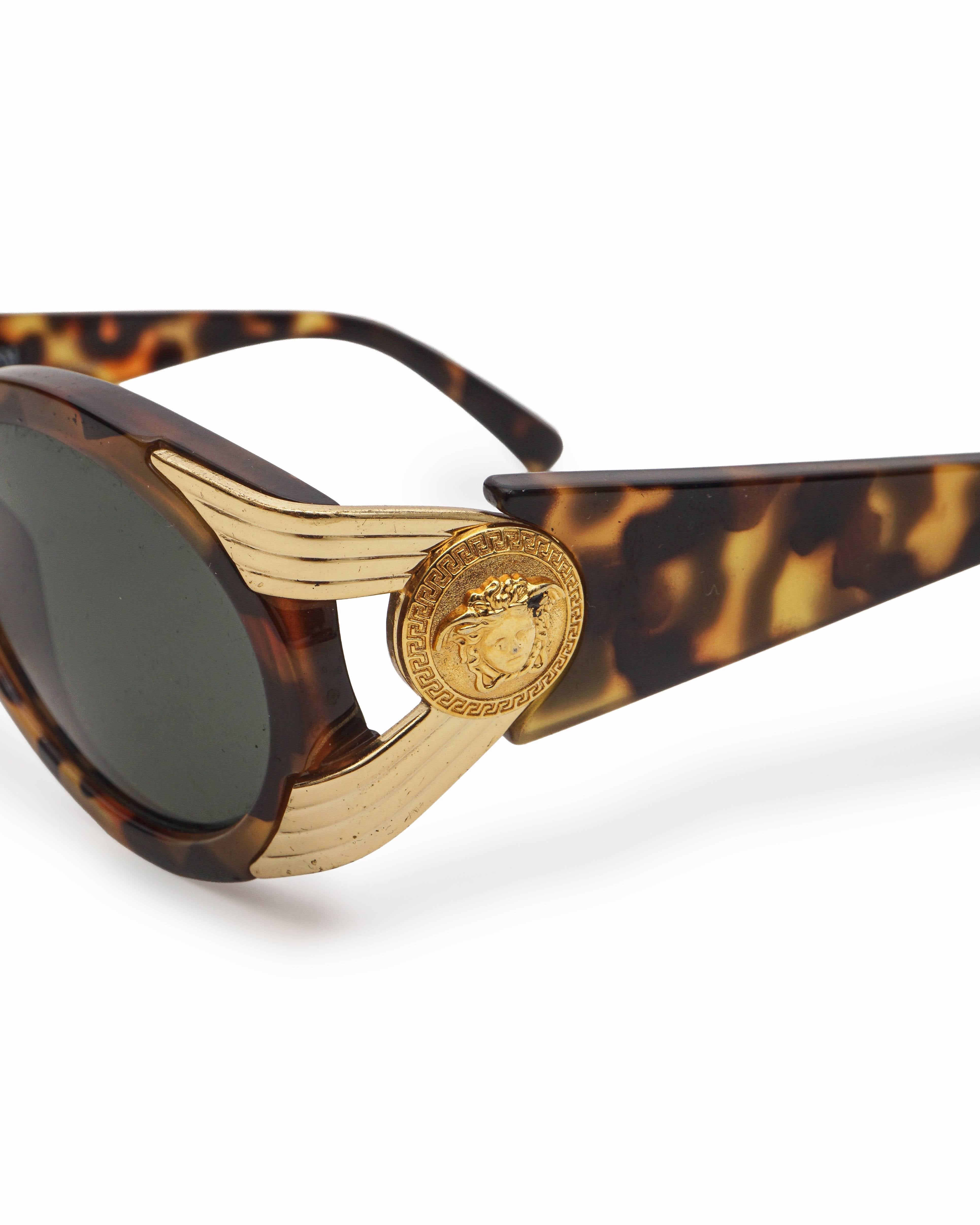 Gianni Versace Vintage Tortoise Shell & Gold Medusa Sunglasses