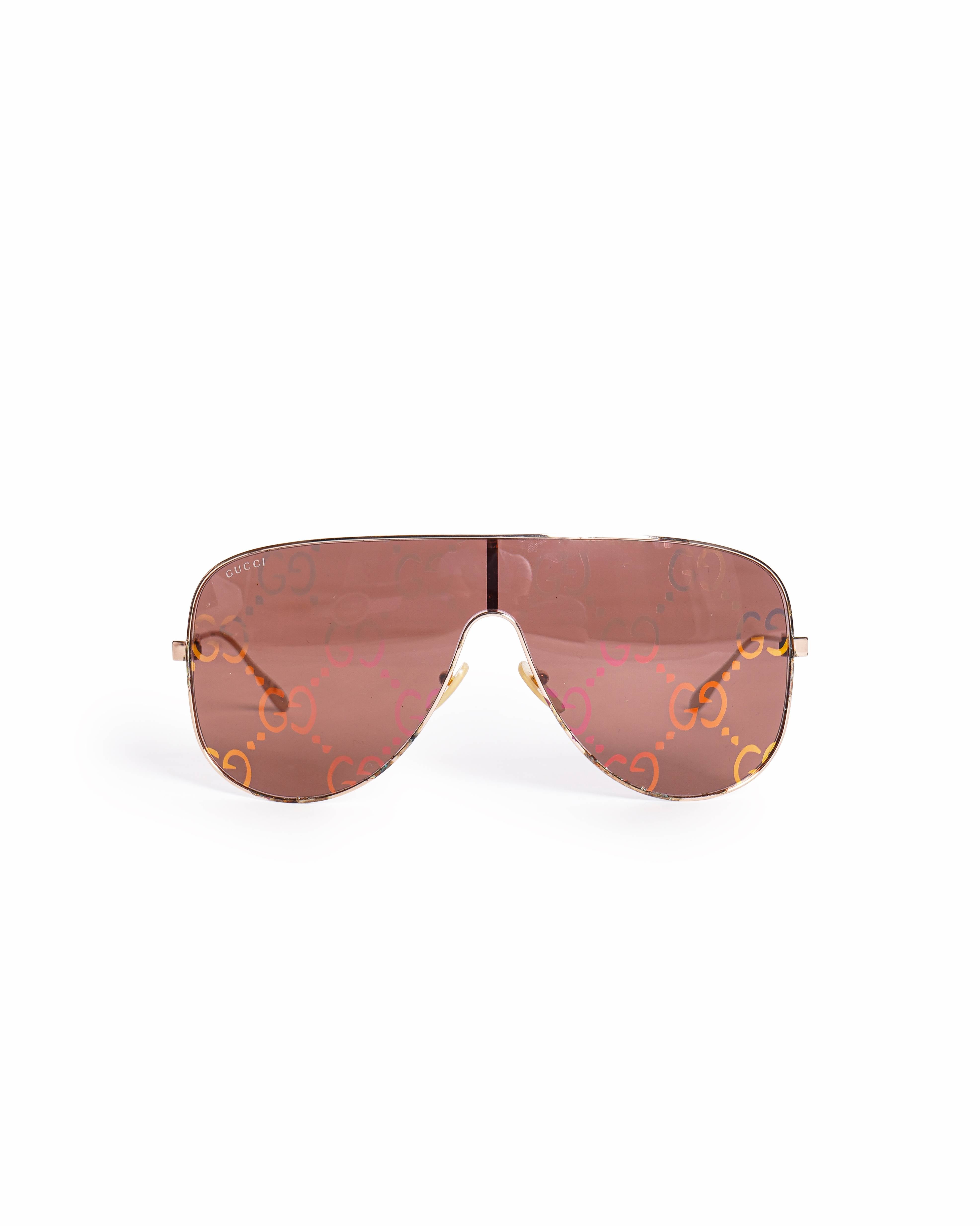Gucci GG Monogram Tinted Pilot Shield Sunglasses