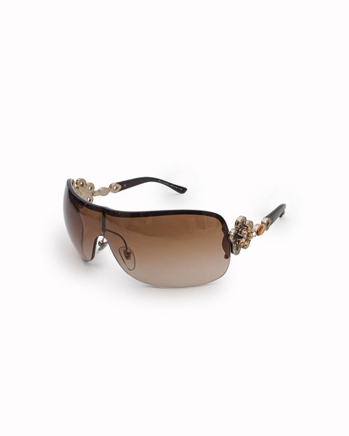 Bvlgari Crystal Flower Temple Rimless Shield Sunglasses