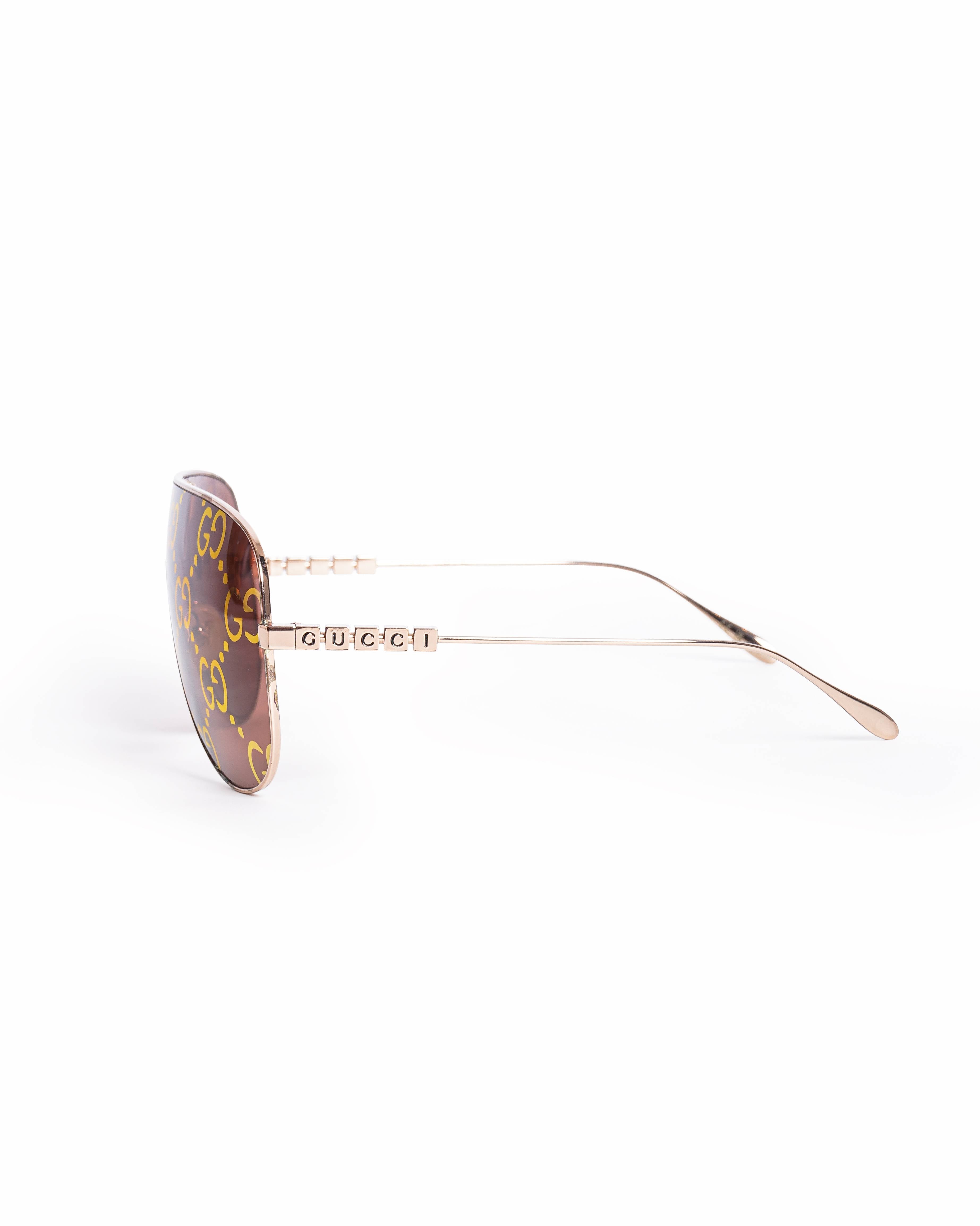 Gucci GG Monogram Tinted Pilot Shield Sunglasses