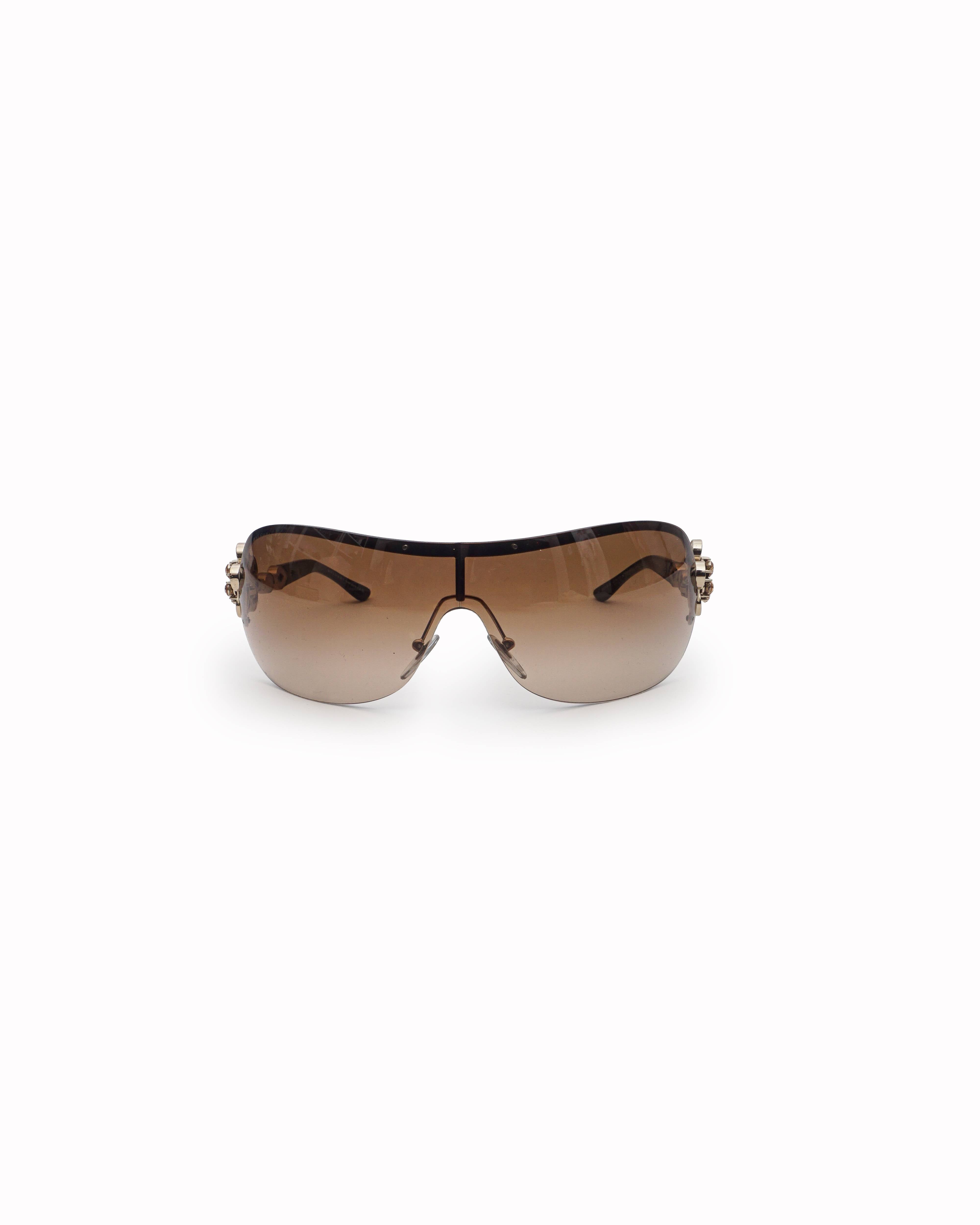 Bvlgari Crystal Flower Temple Rimless Shield Sunglasses
