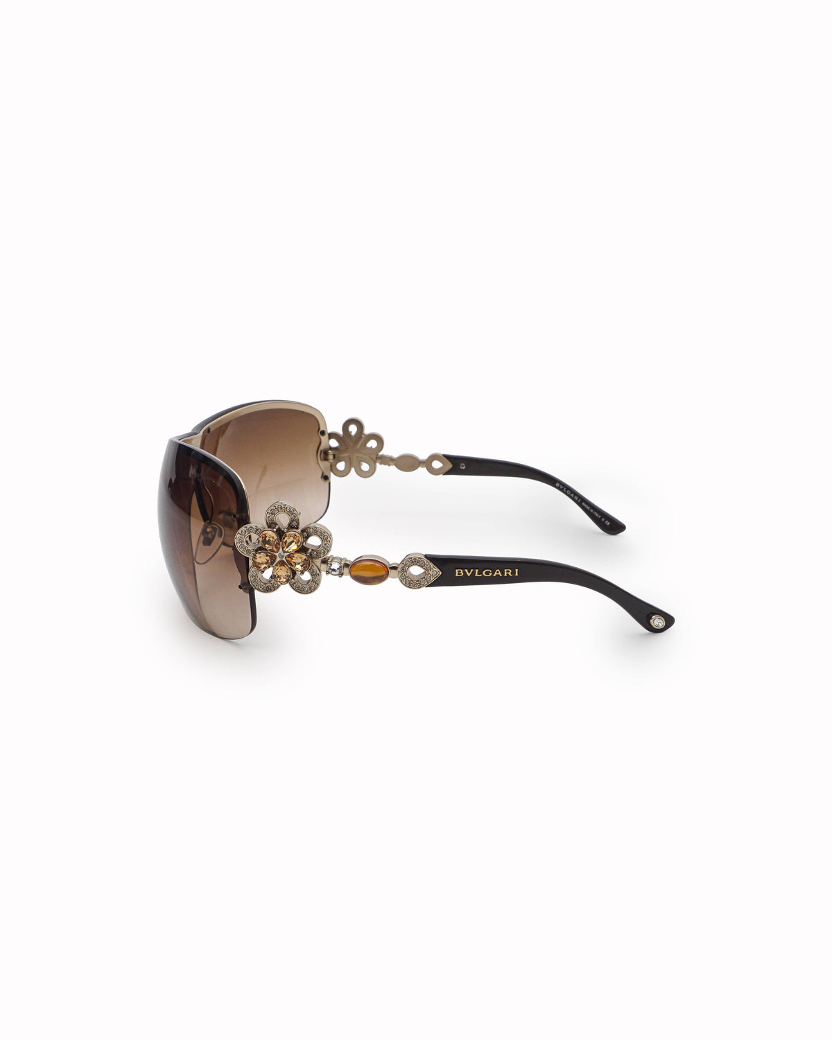 Bvlgari Crystal Flower Temple Rimless Shield Sunglasses