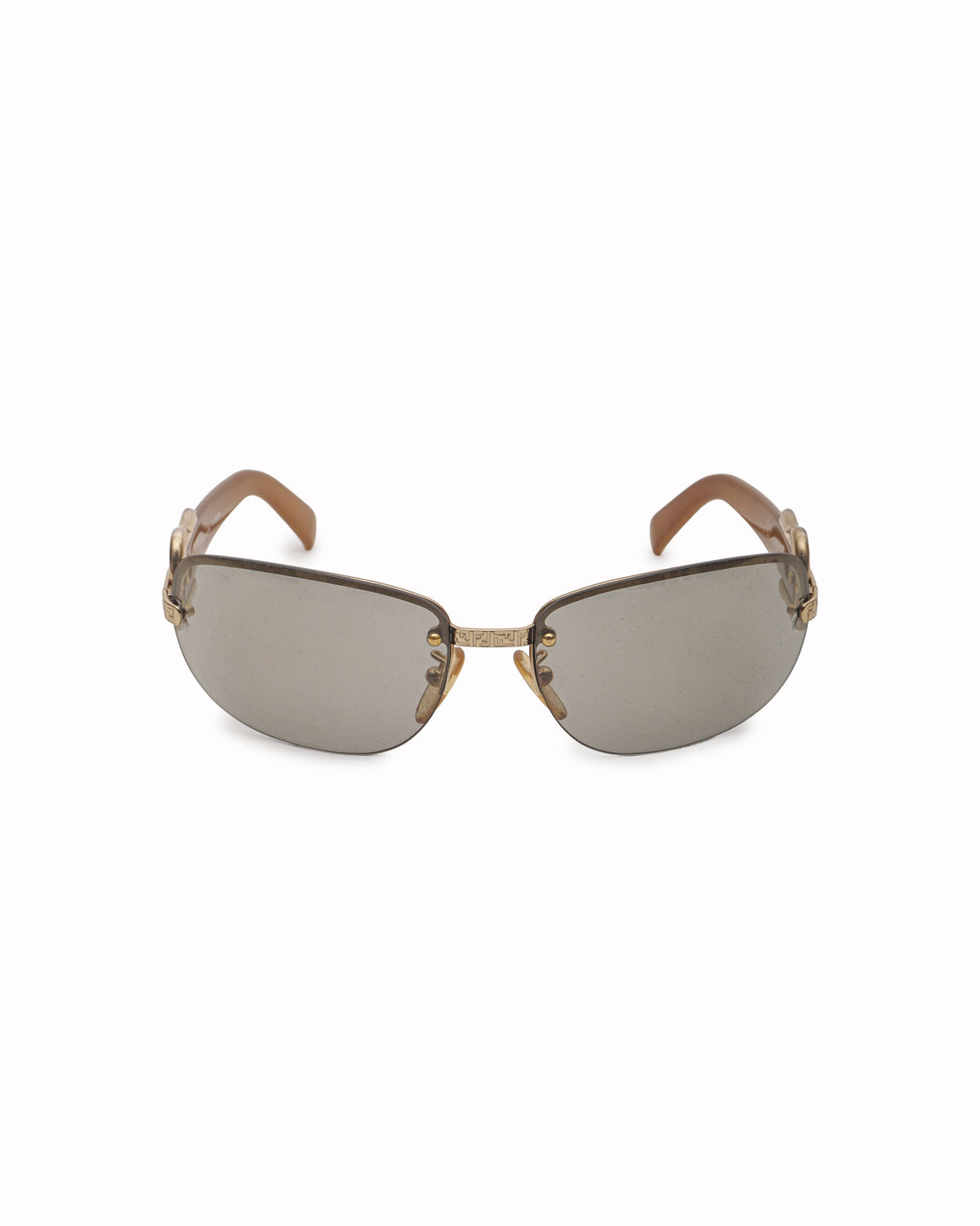 Fendi Vintage Gold & Tan Acetate Rimless FF Sunglasses