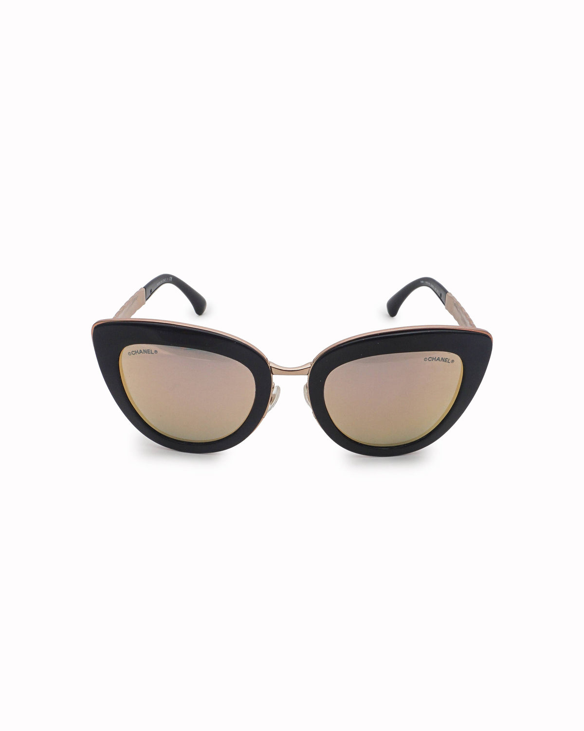 Chanel Black Acetate & Rose-Gold Quilted Metal Cat-Eye Sunglasses