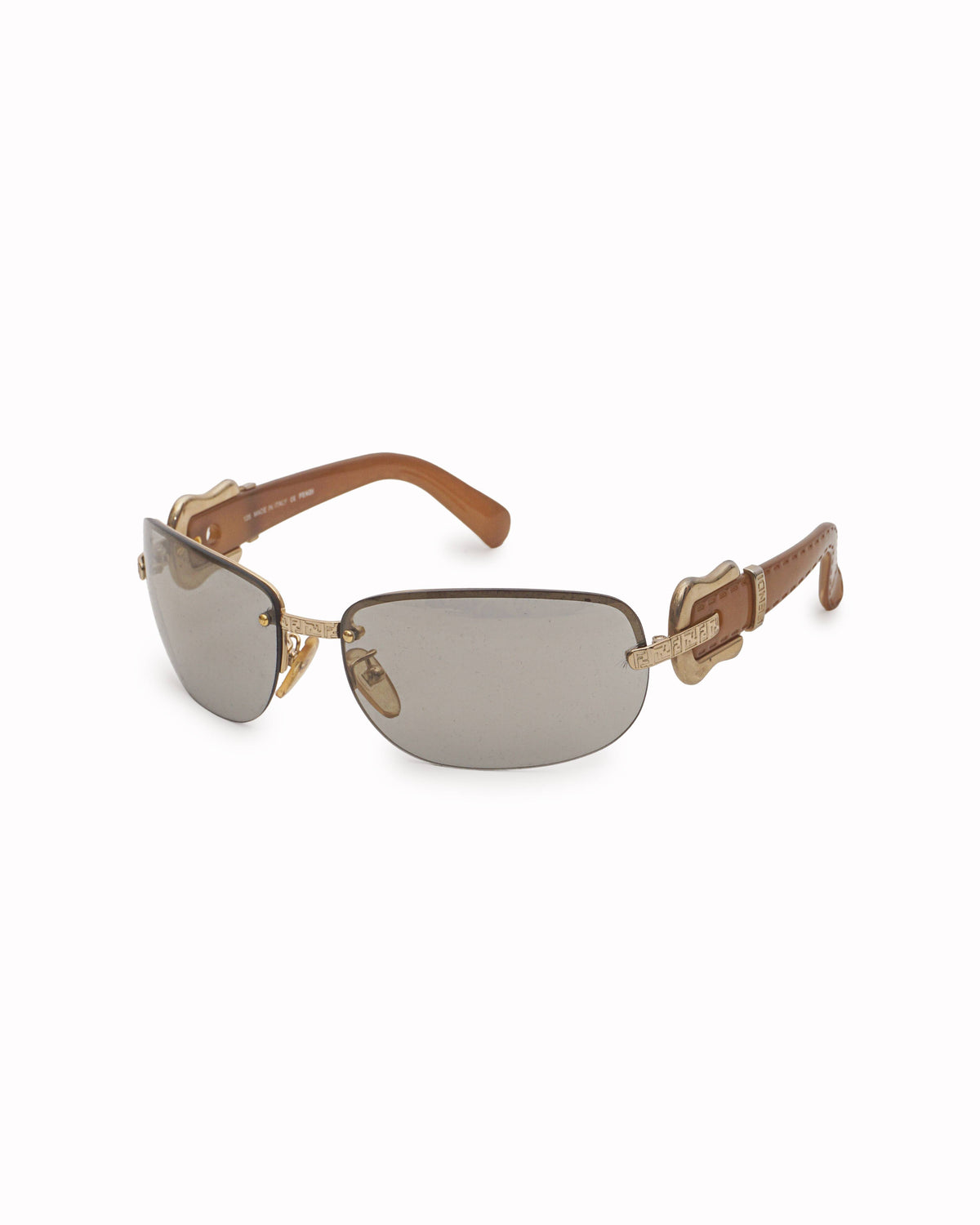 Fendi Vintage Gold & Tan Acetate Rimless FF Sunglasses