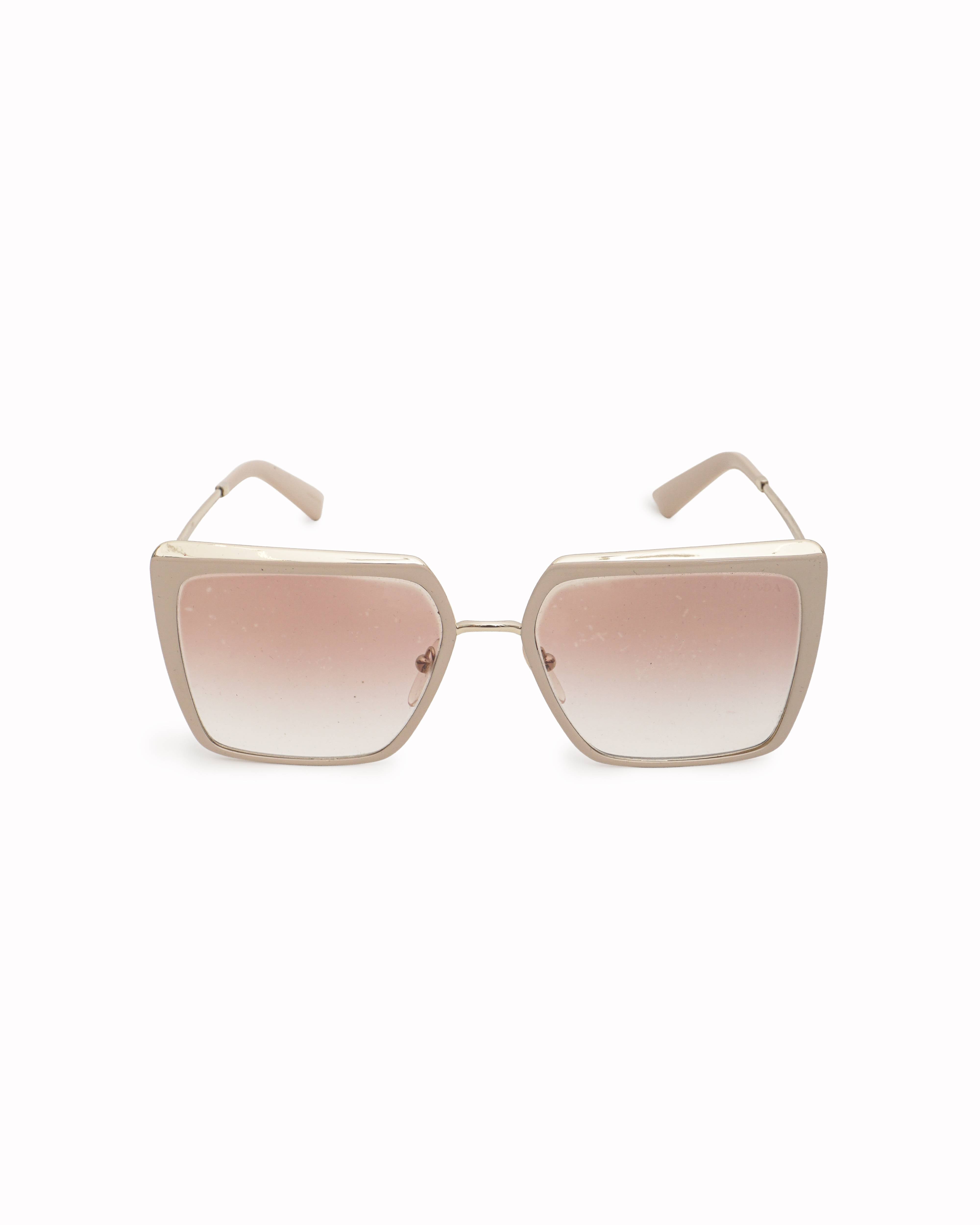 Prada Off-White/Gold  Oversized Square Metal Sunglasses