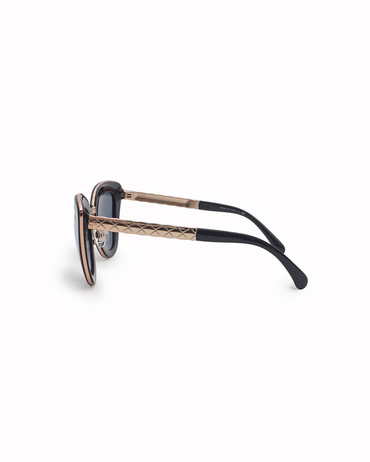 Chanel Black Acetate & Rose-Gold Quilted Metal Cat-Eye Sunglasses