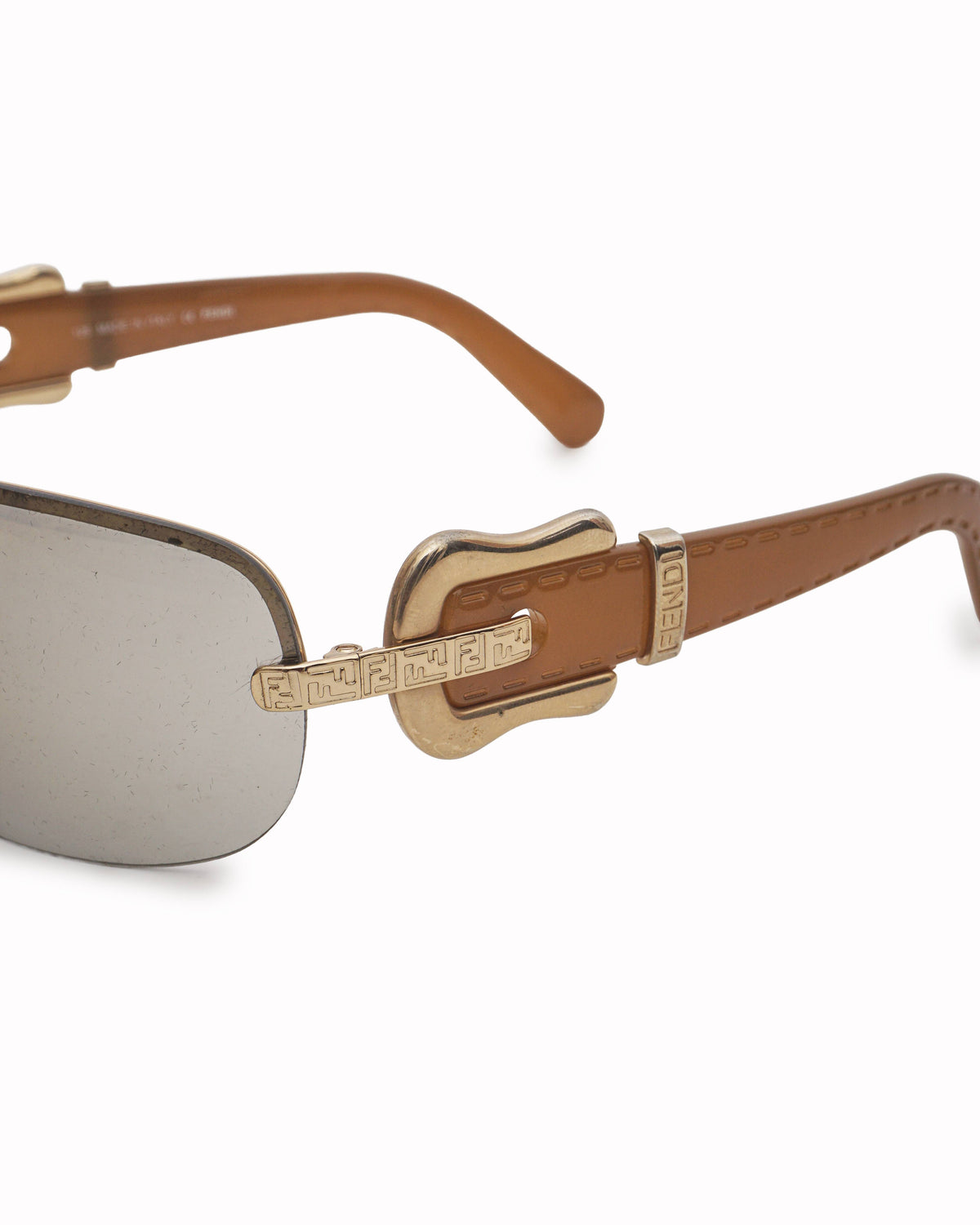 Fendi Vintage Gold & Tan Acetate Rimless FF Sunglasses
