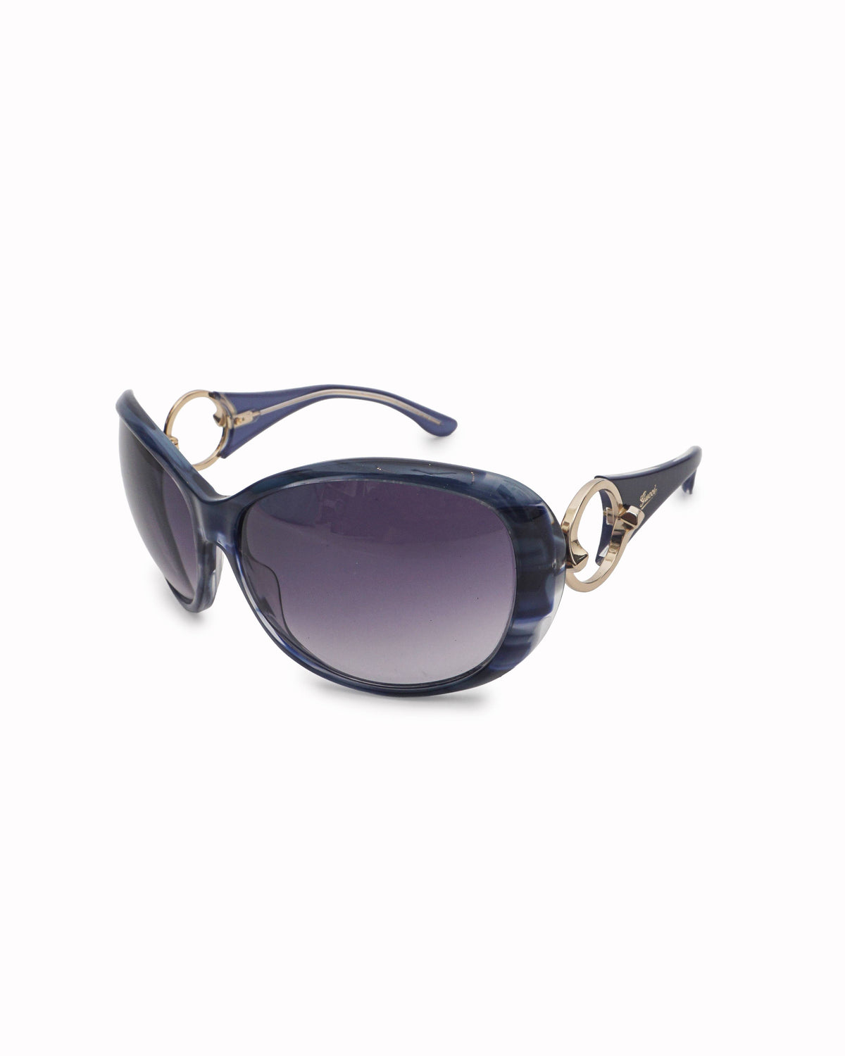 Gucci Blue Marbled Acetate Gold-Tone Ring Oversized Sunglasses