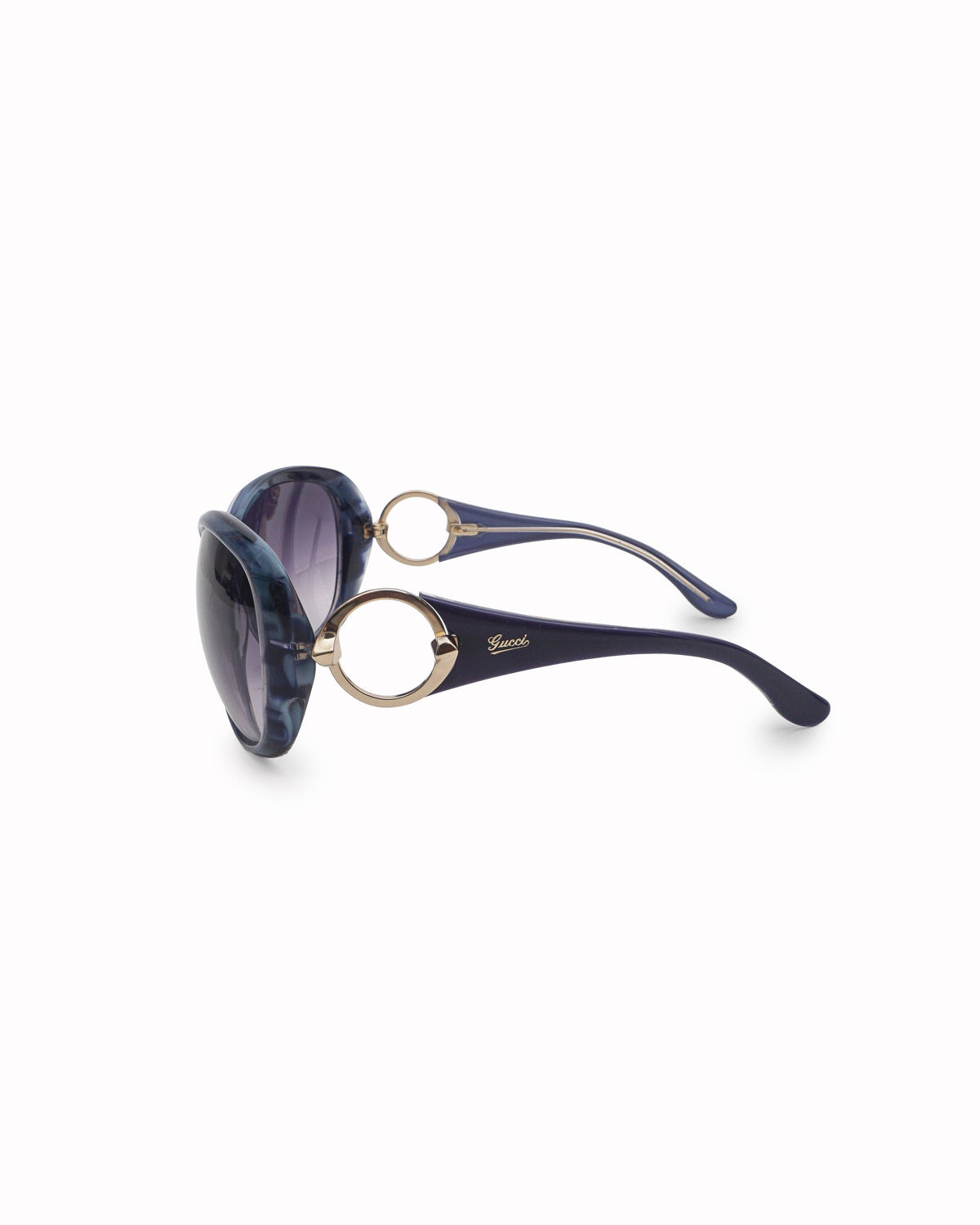 Gucci Blue Marbled Acetate Gold-Tone Ring Oversized Sunglasses