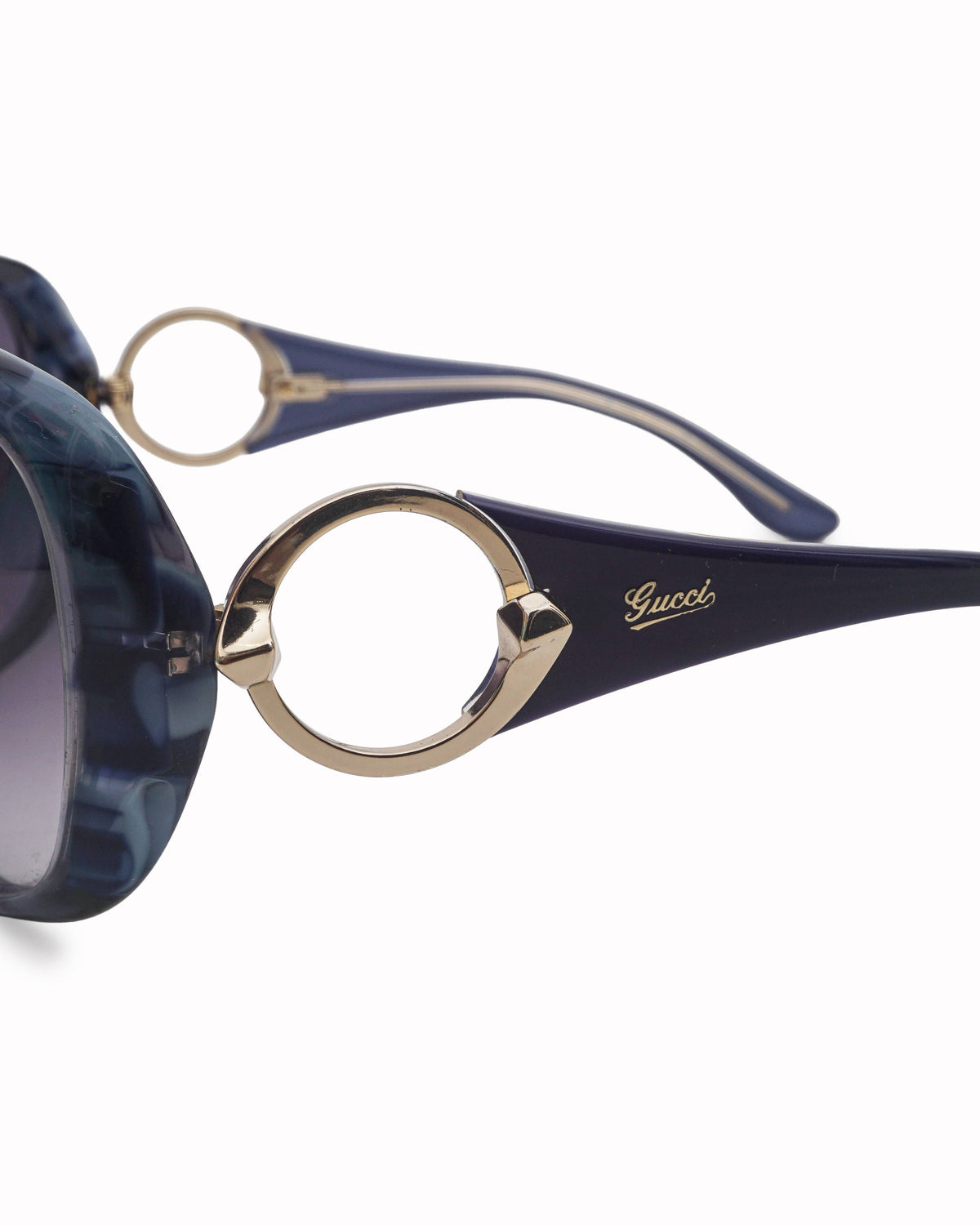 Gucci Blue Marbled Acetate Gold-Tone Ring Oversized Sunglasses