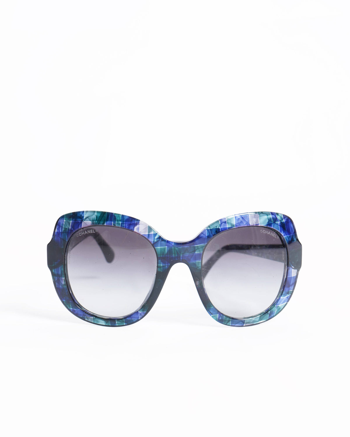 Chanel Women's Blue & Green Sunglasses With Thick Frame