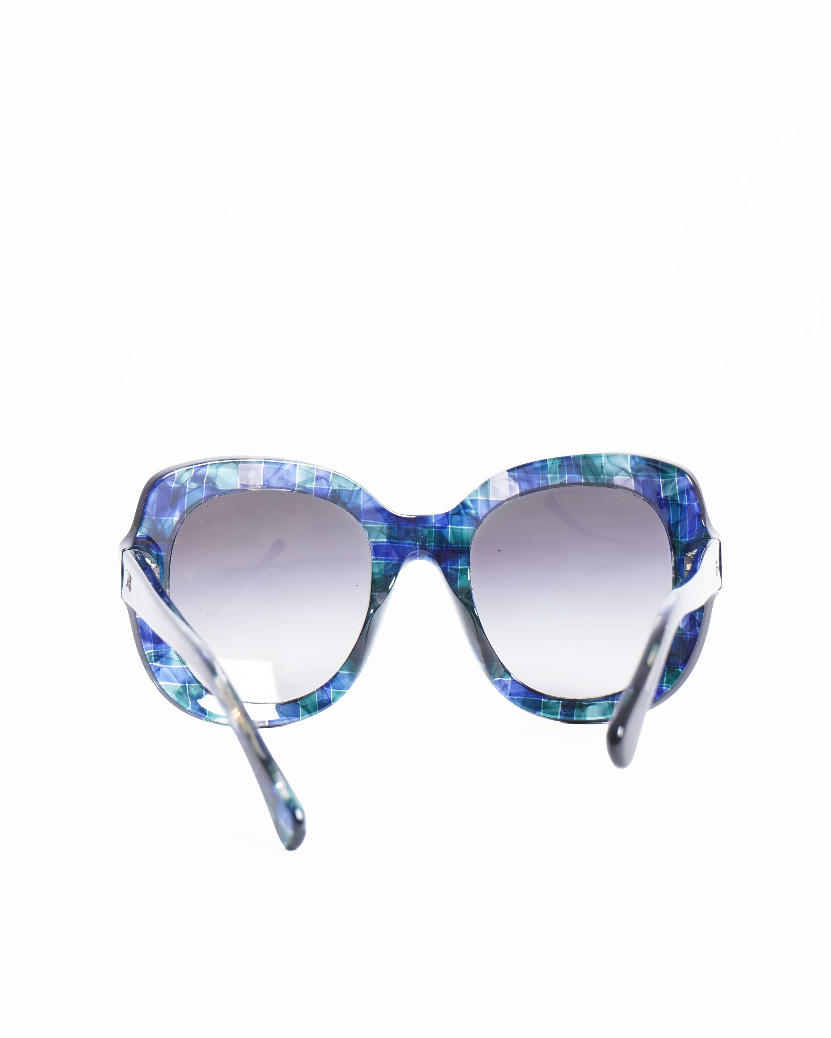 Chanel Women's Blue & Green Sunglasses With Thick Frame