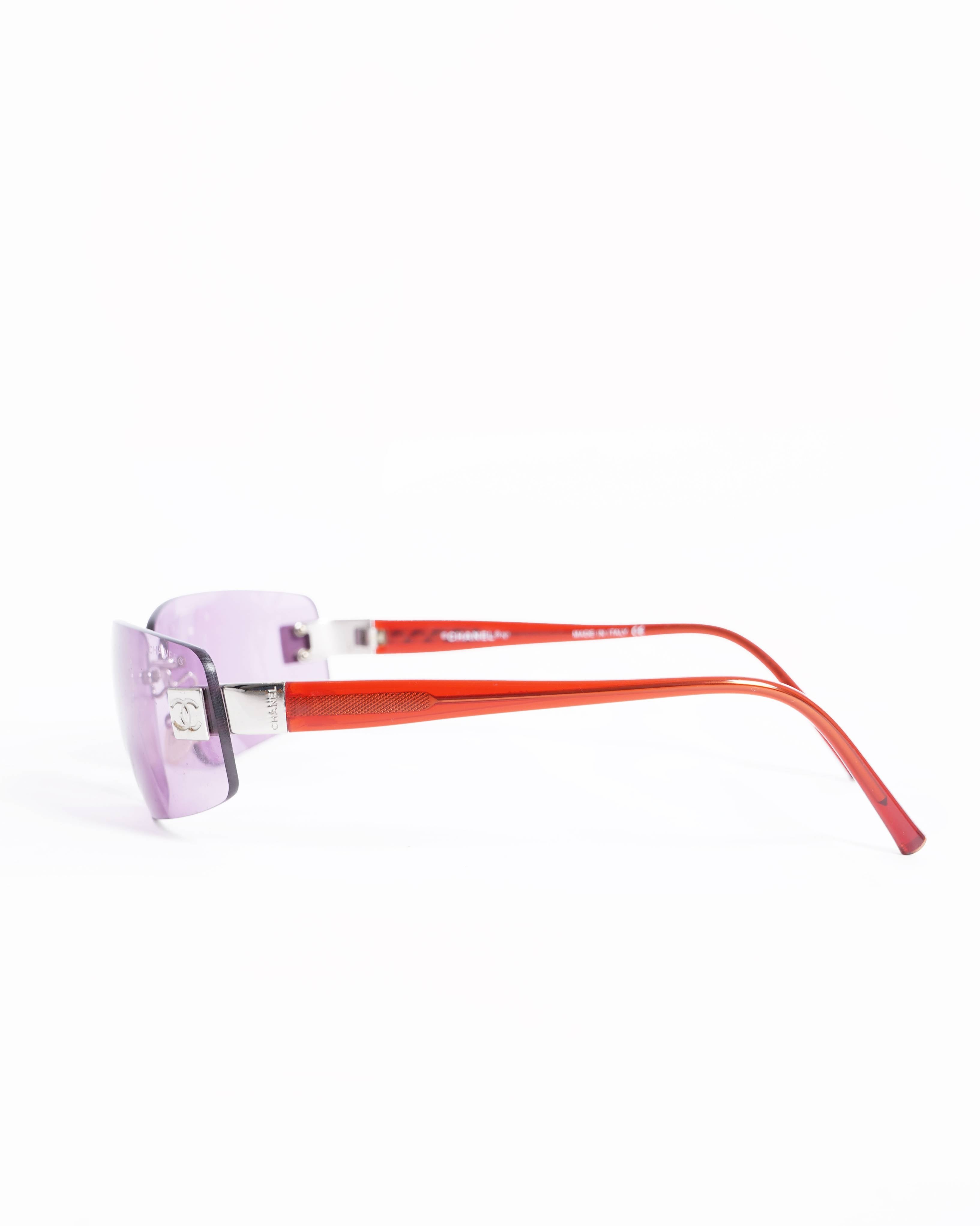 Chanel Rimless Pink Lens Rectangular Vintage Women's Sunglasses