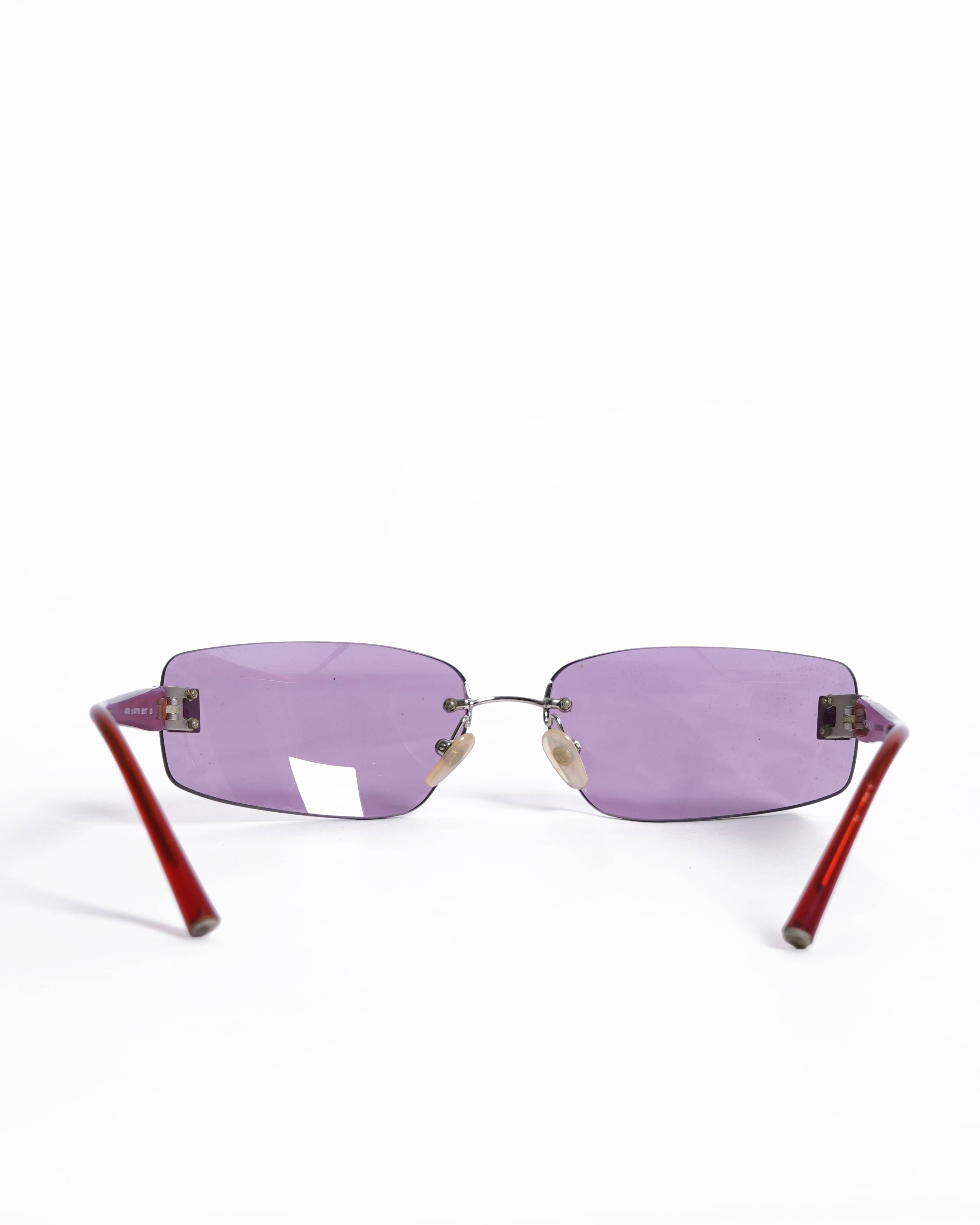 Chanel Rimless Pink Lens Rectangular Vintage Women's Sunglasses