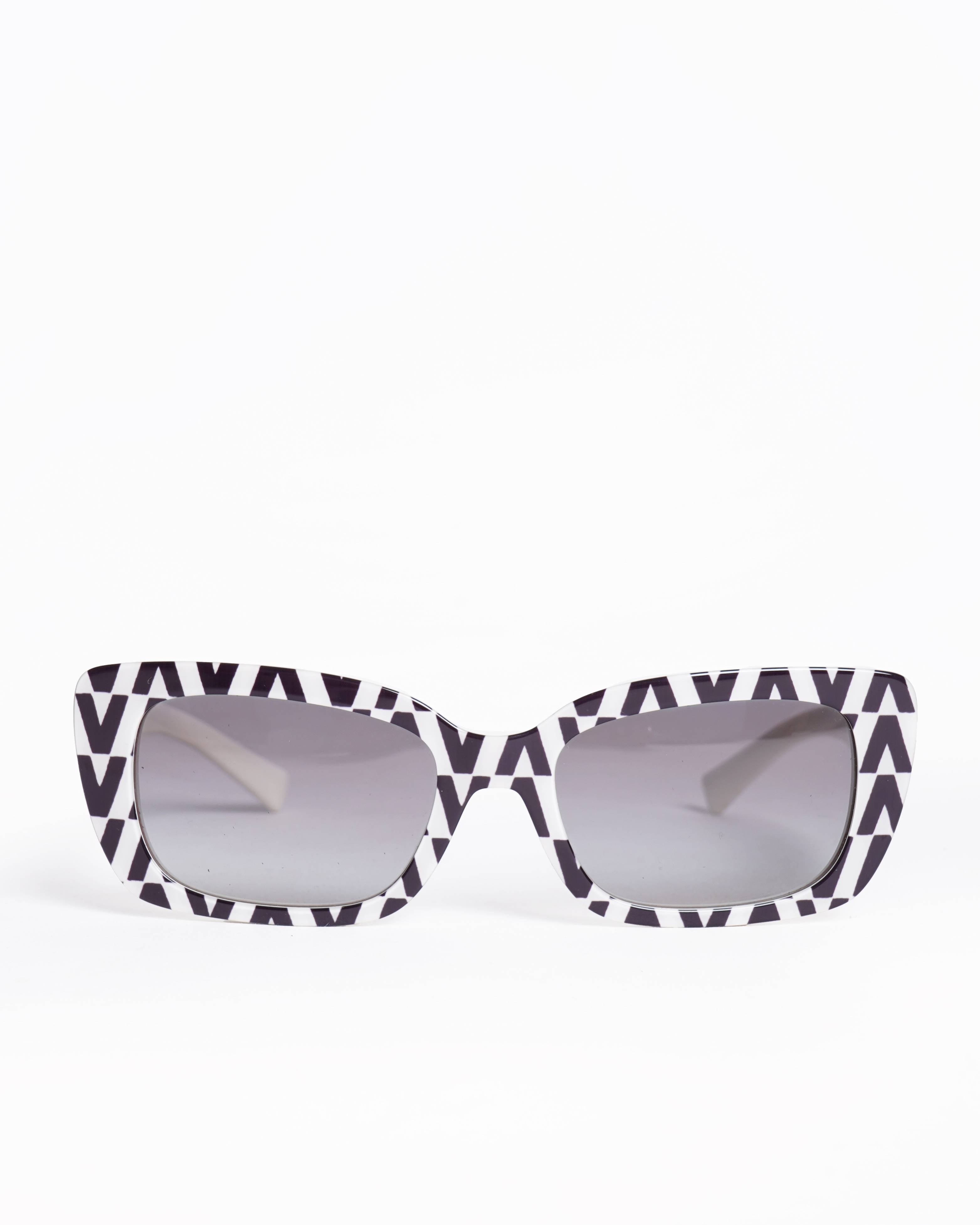New Valentino VA4094Monogram Black & White Women's Rectangular Sunglasses