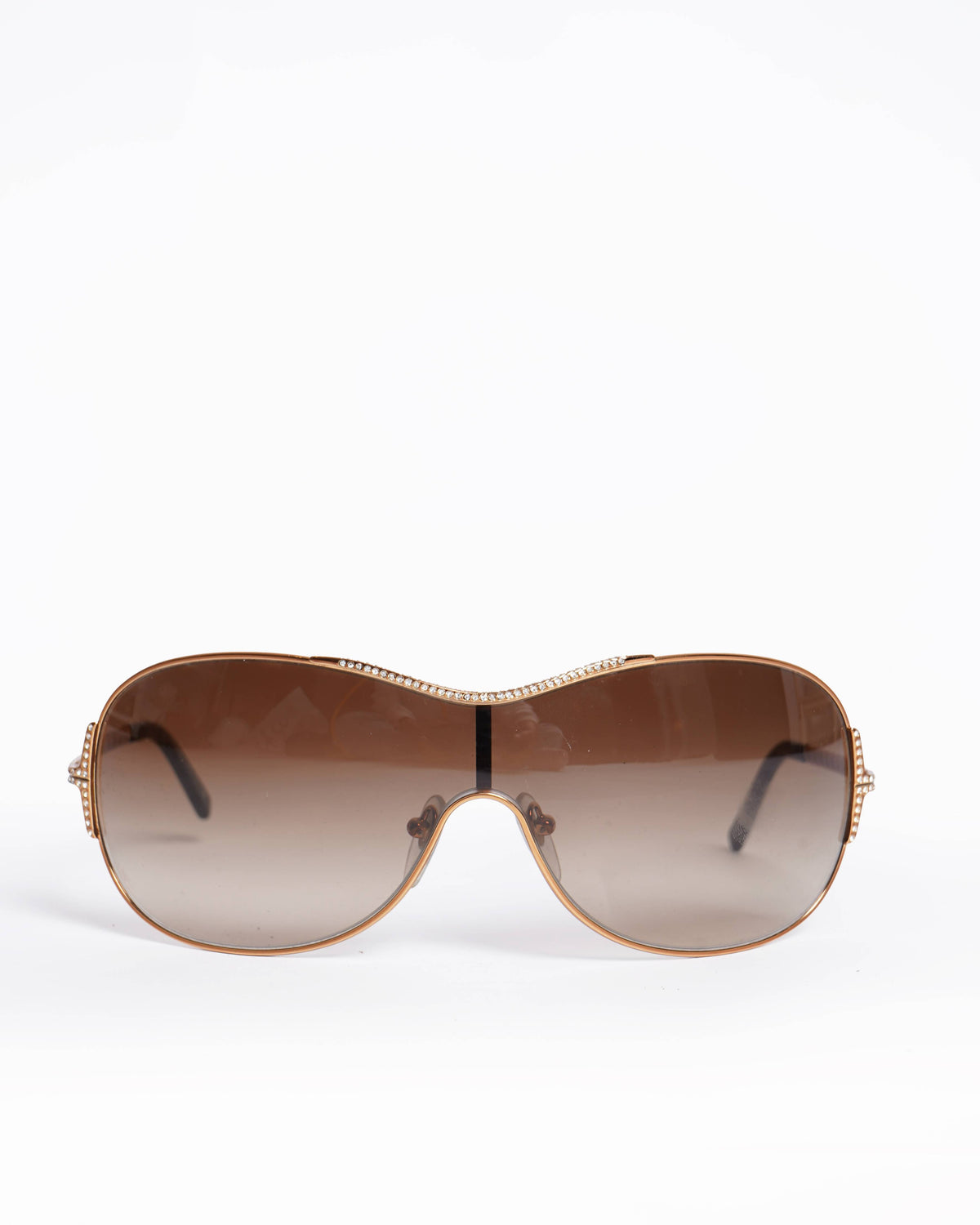 Salvatore Ferragamo Gold-Tone Shield Sunglasses with Twisted Temple Detail
