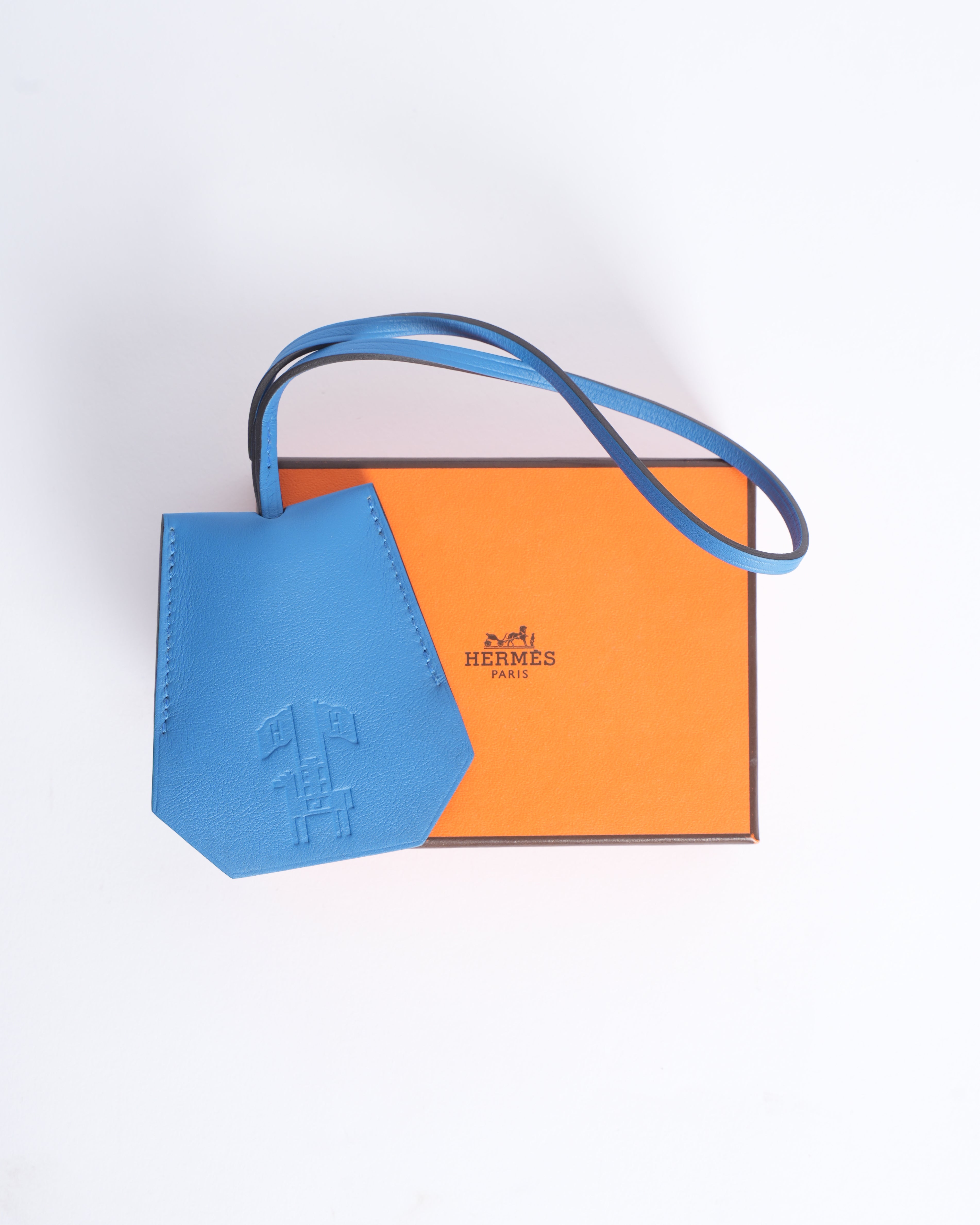 New Hermès Blue Swift Leather Clochette Cles Keychain