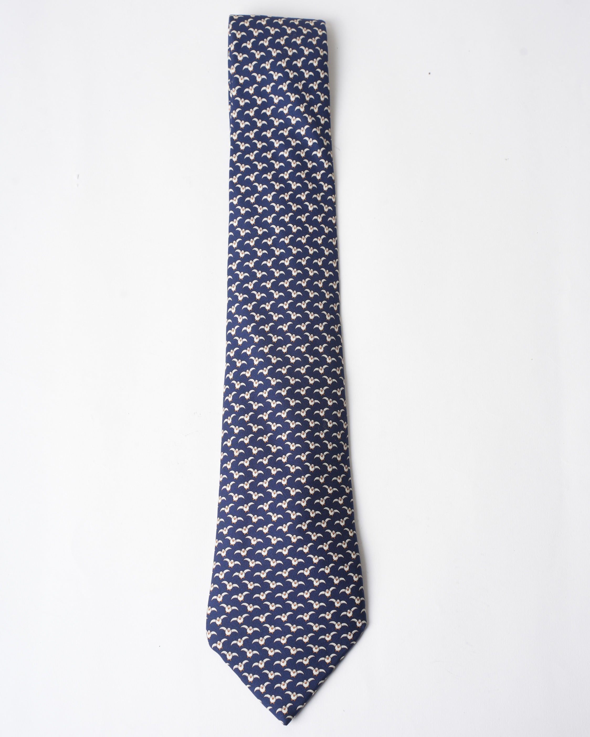 Hermes Vintage Silk Blue Penguin Tie