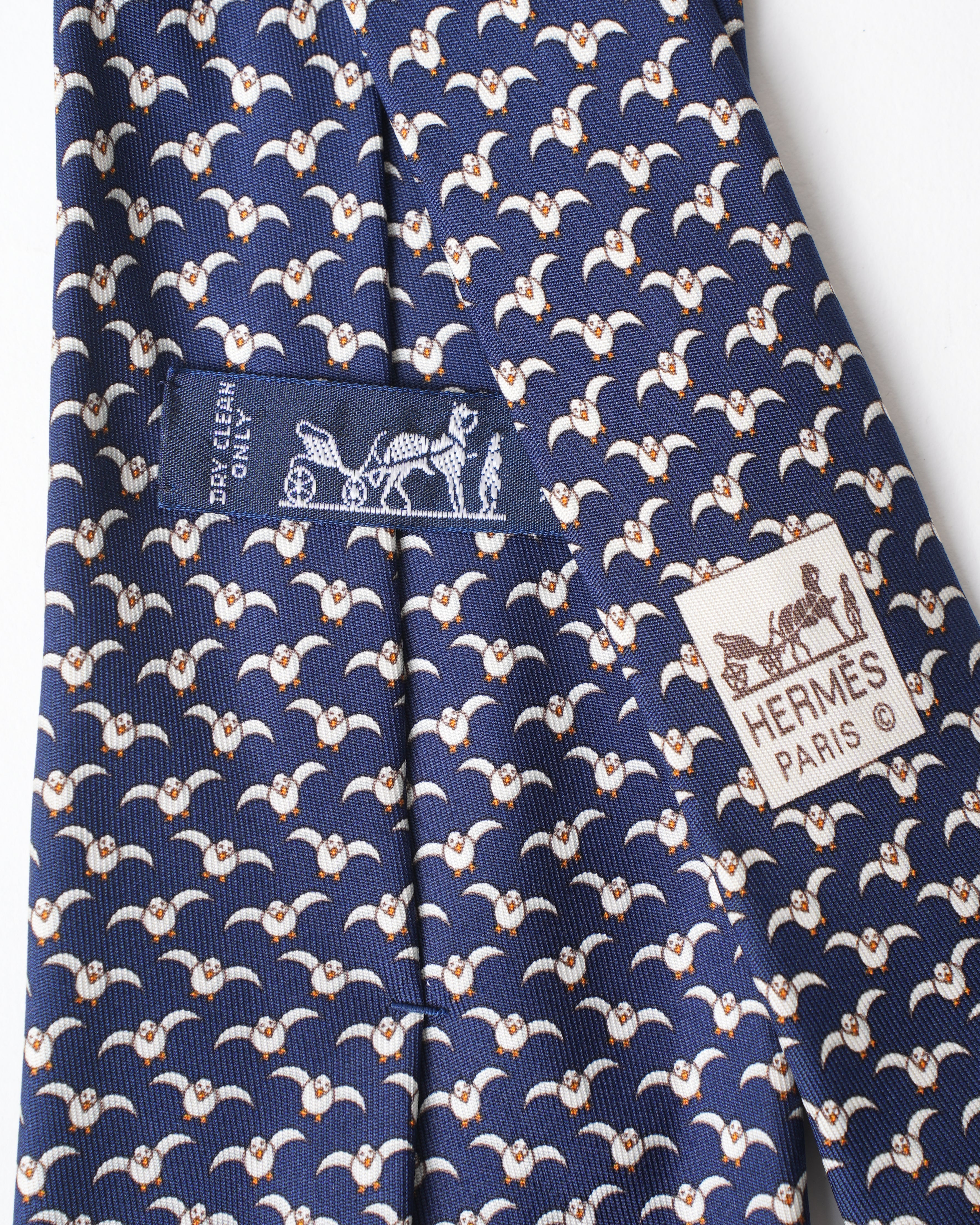 Hermes Vintage Silk Blue Penguin Tie