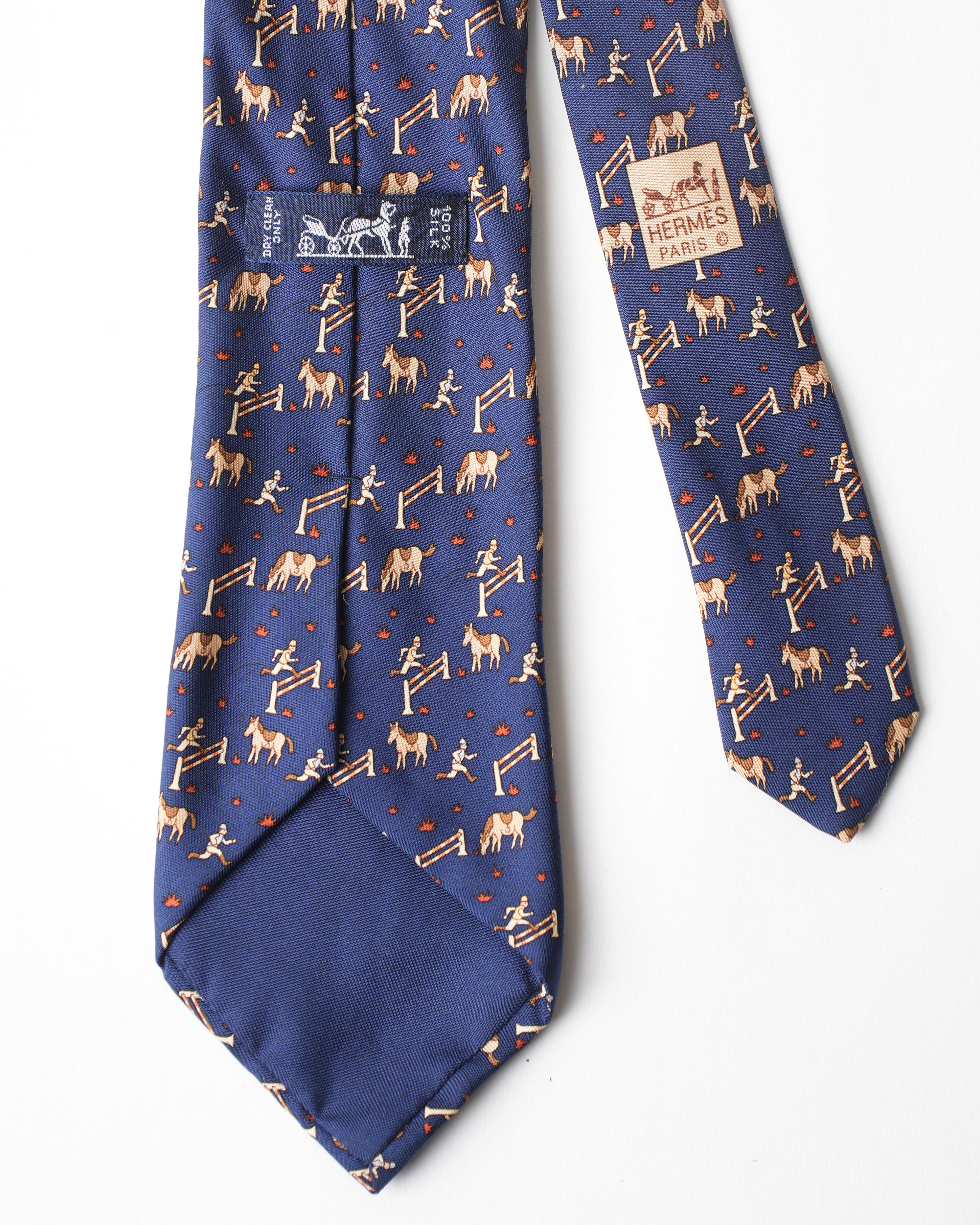 Hermes Vintage Silk Blue Man Jumping Tie